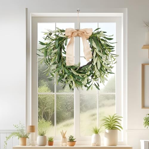 20.87 Inch Artificial Olive Wreaths for Front Door, Real Touch Green Leaf 2pcs