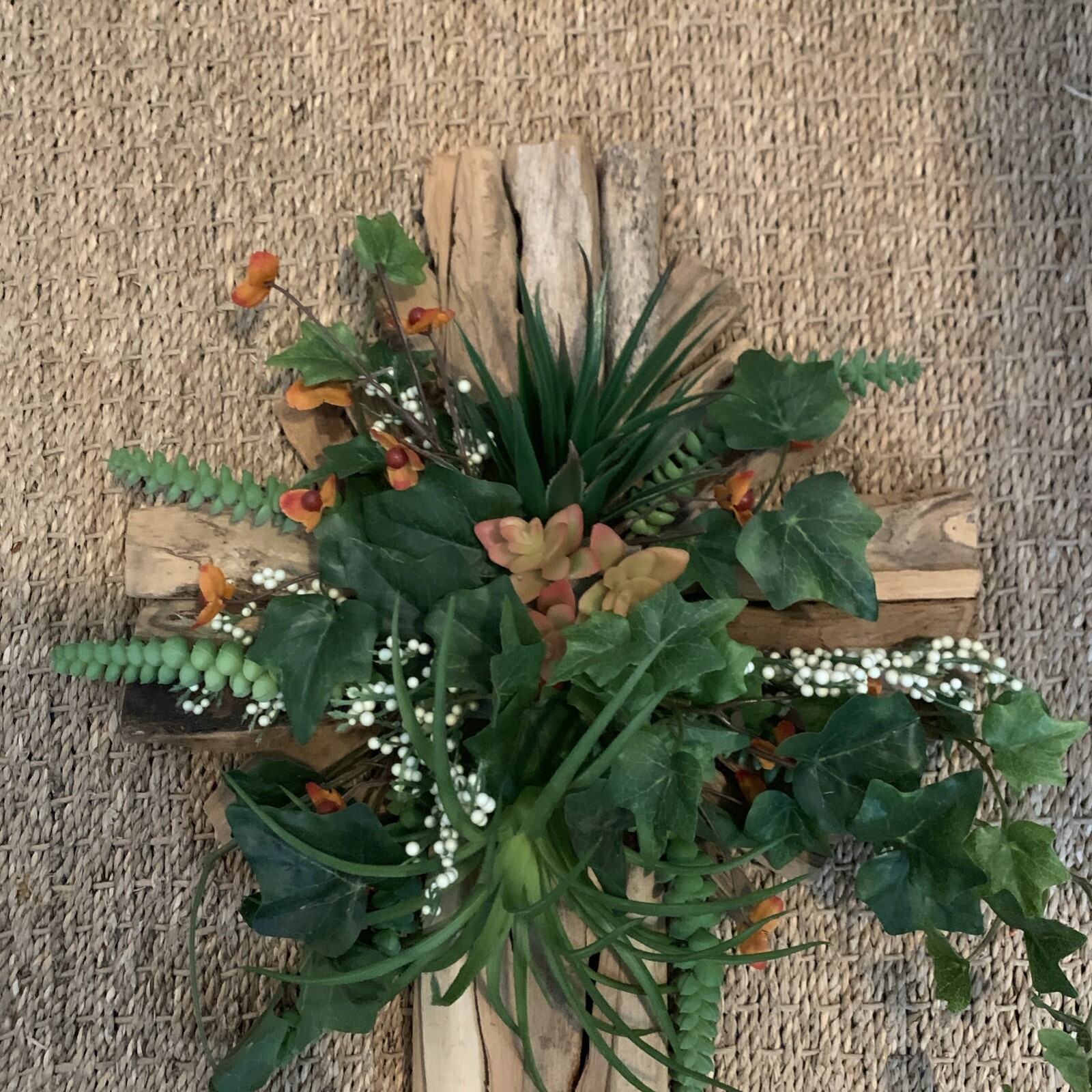 Handcrafted By Arsdale Cut And Created Branch Wood Cross Faux Floral Wall Decor