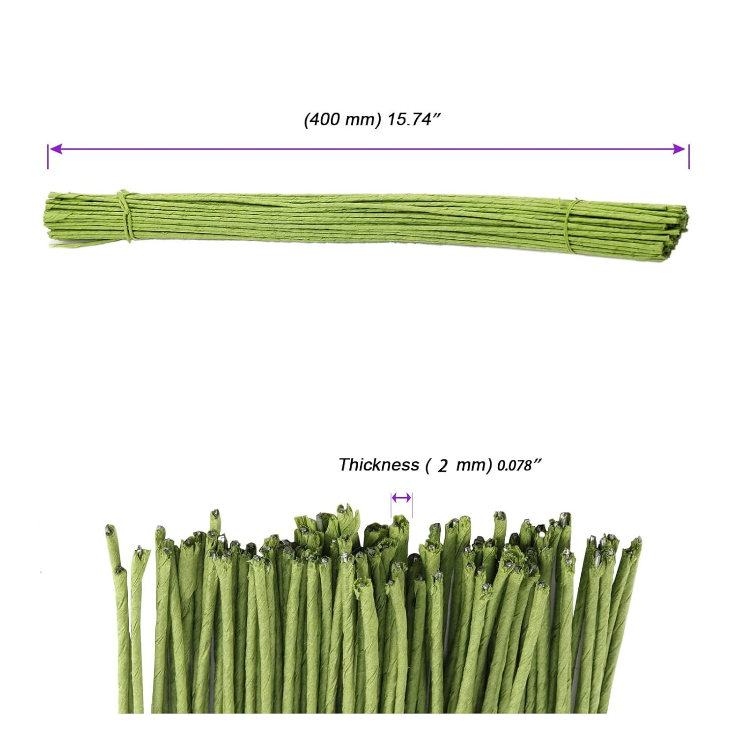 500 Counts 16 Inch Green Floral Stem Wire, 14 Gauge 2MM Paper Wrapped Covered Fl