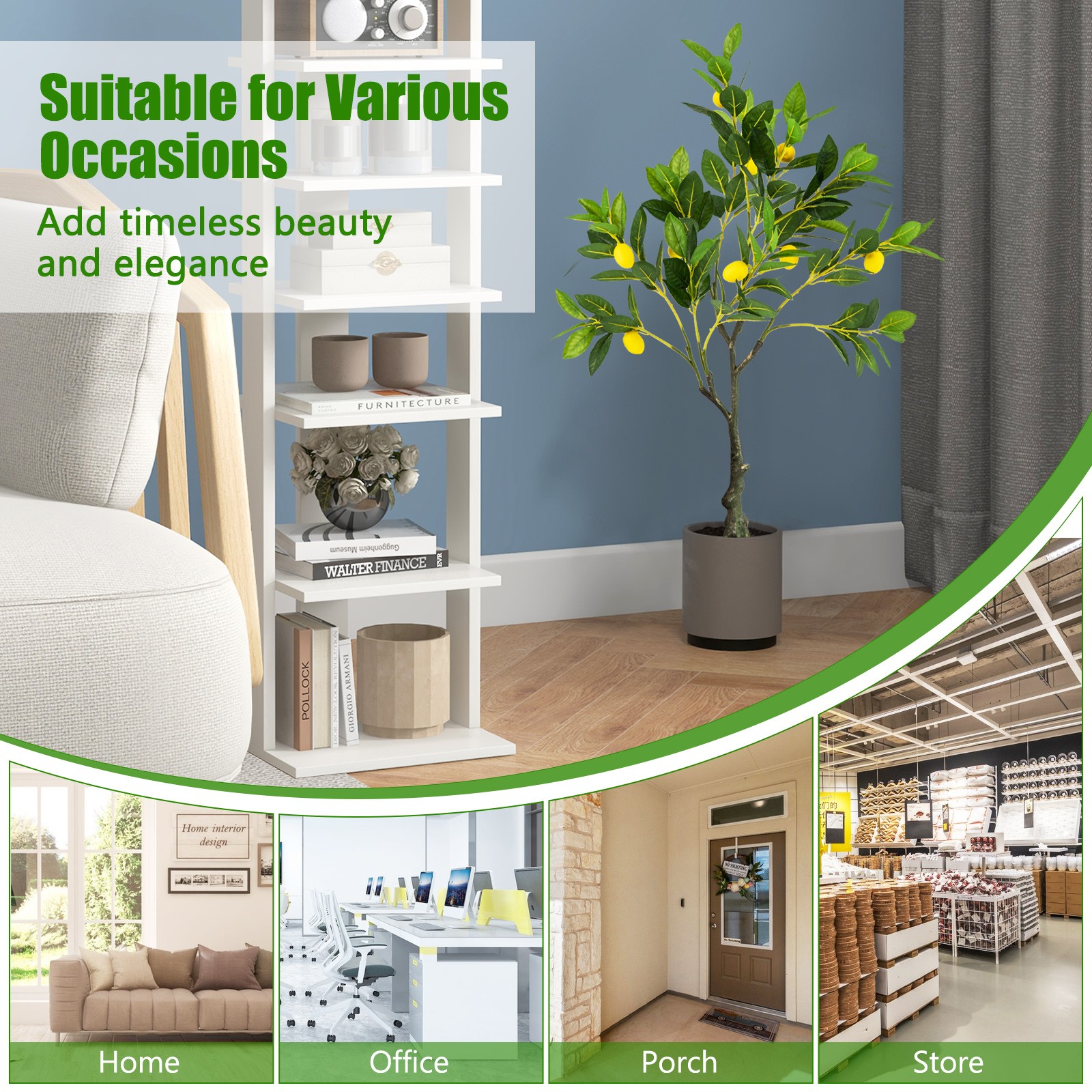 2.6 FT Tall Artificial Lemon Tree w/ Lemon Fruits, Cement Pot for Porch, Office