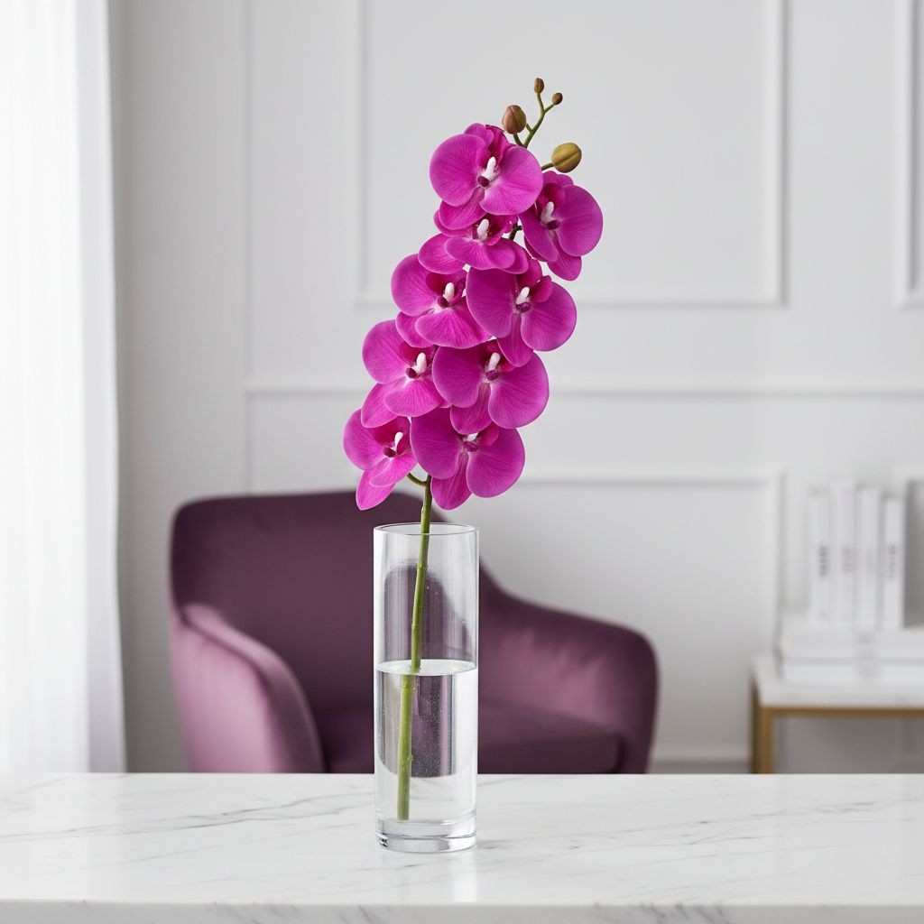 Purple Orchid Stem Artificial Floral Pick 26 Inch Magenta Purple Faux Orchid Spr