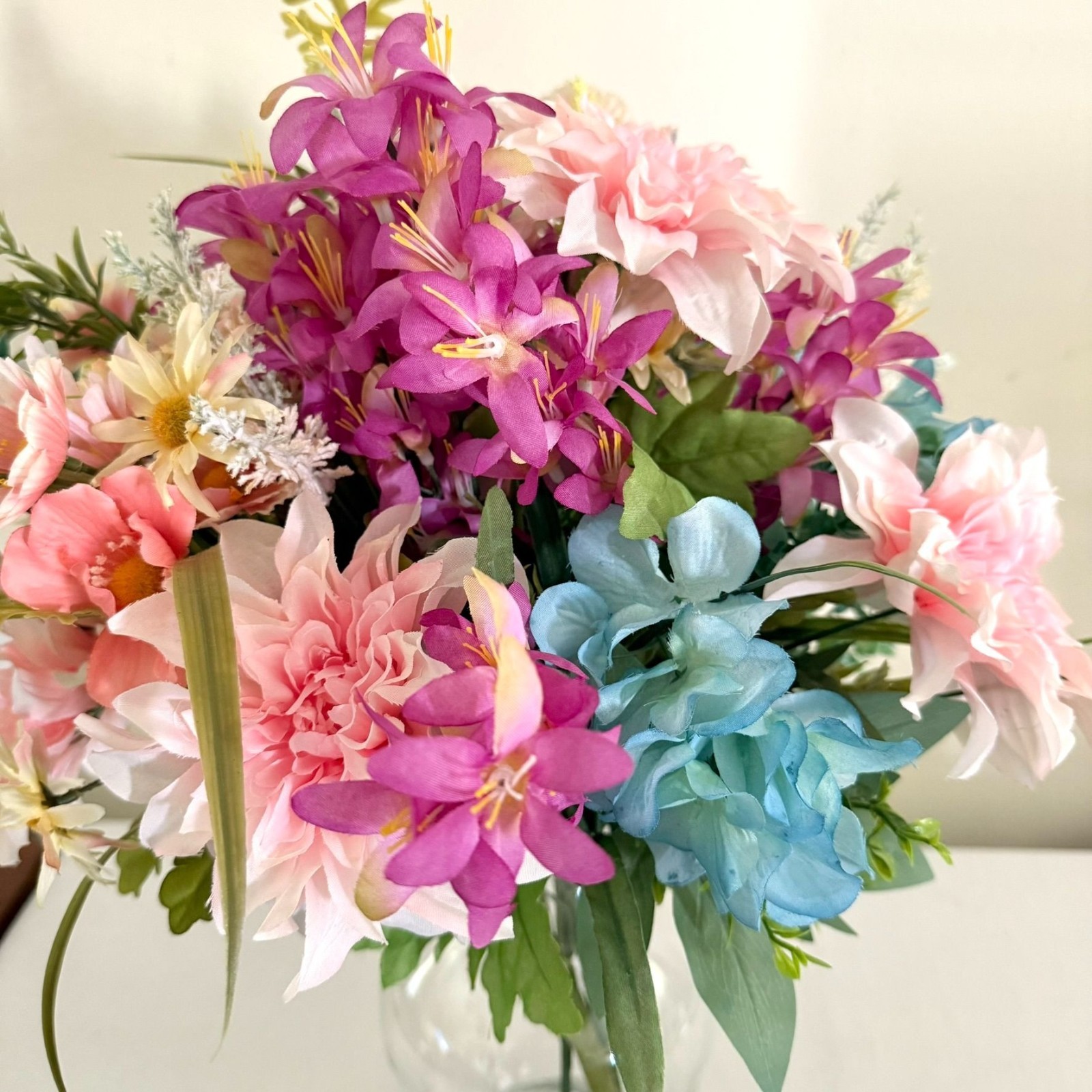 Large Silk Flower Arrangement from Upcycled Mixed Florals Hand Painted Details