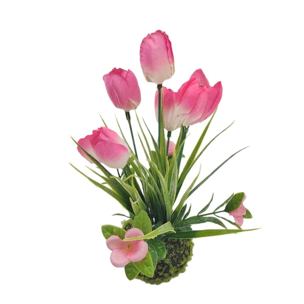 Artificial Tulip Flower with Moss Ball Base for Modern Scandinavian Decor Style