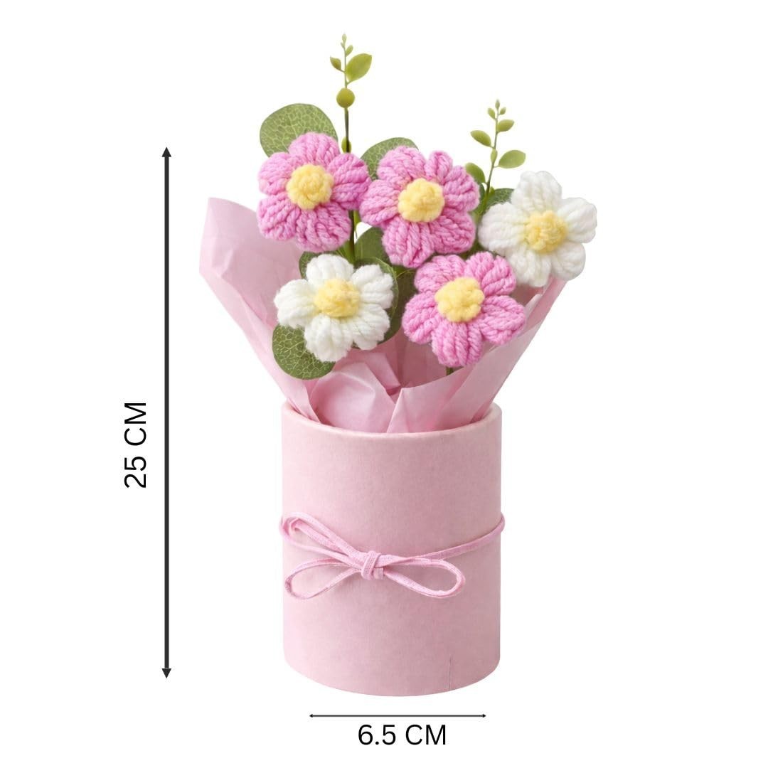 Handmade Pink Crochet Bouquet- Pack of 1 – Hand Woven Knitted Artificial