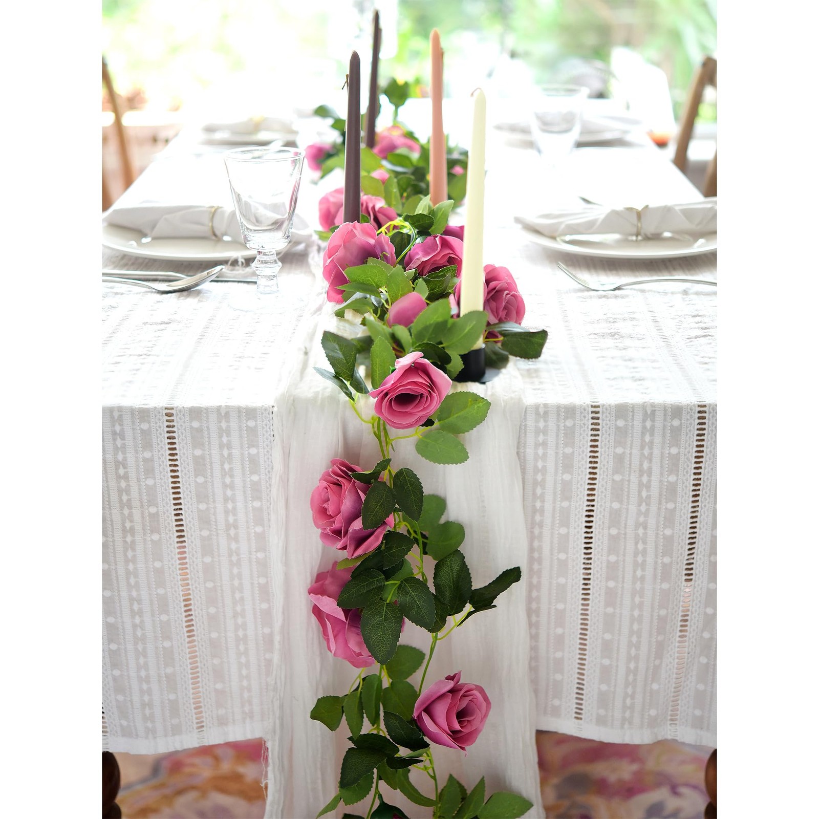 FiveSeasonStuff 29 Ft 4 Pack Rose Silk Flower Garland Artificial Flowers Deco…