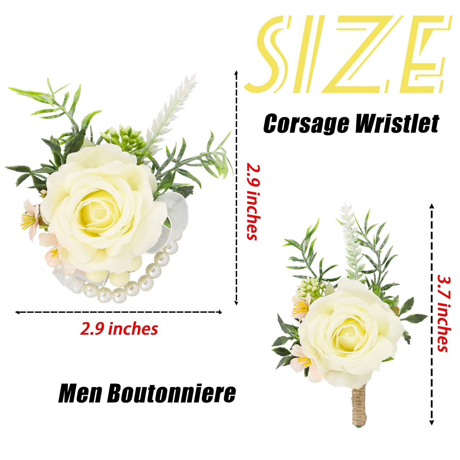 Creamy Wrist Corsage Boutonniere Set Prom Wedding Men Flowers Party 2 PCS