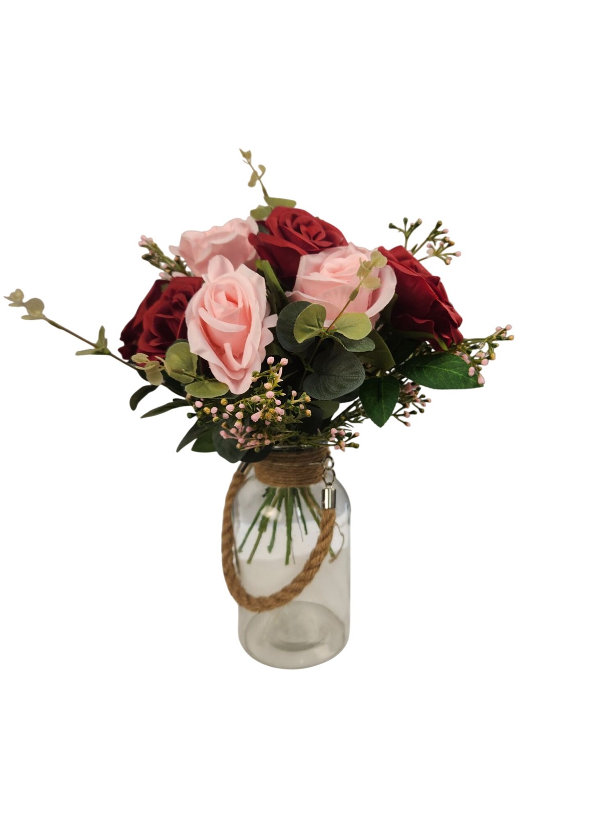 Red Pink Rose Faux Flower Bouquet Wedding Artificial Floral Decor