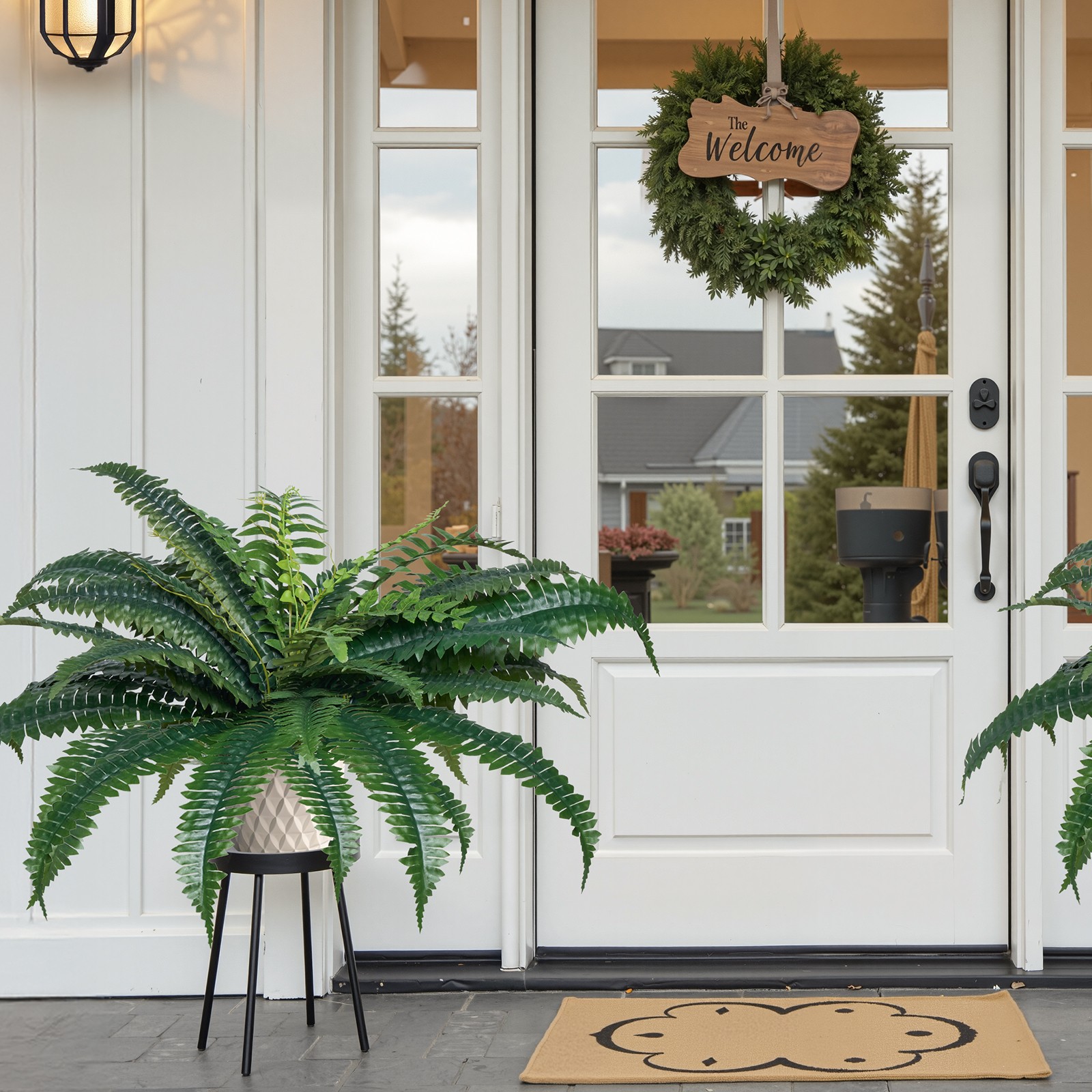 Uimoso Set of 2 Faux Boston Ferns with 35 Branches for Indoor and Outdoor Use