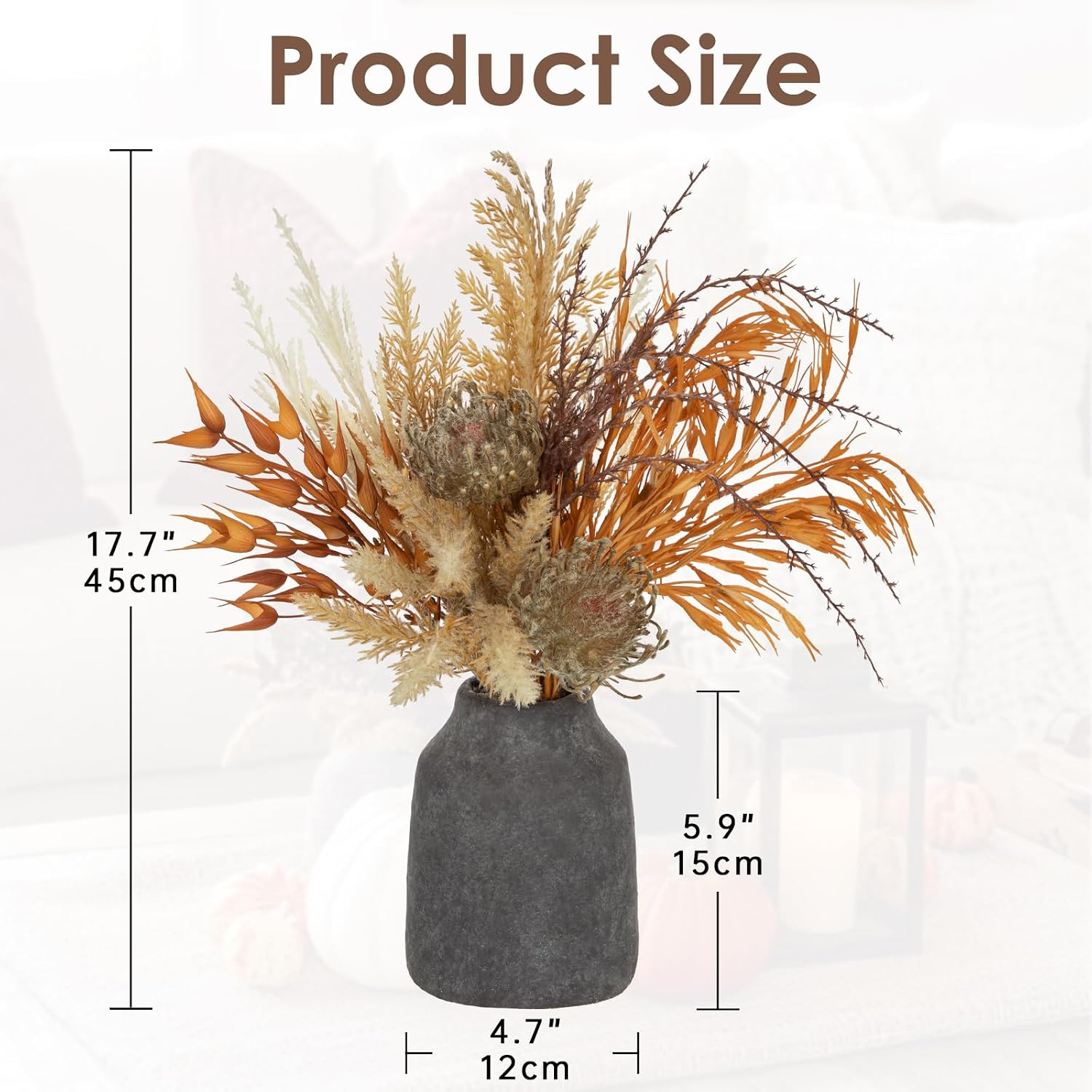 Boho Faux Pampas Grass Bouquet in Ceramic Vase – Fall Home Decor