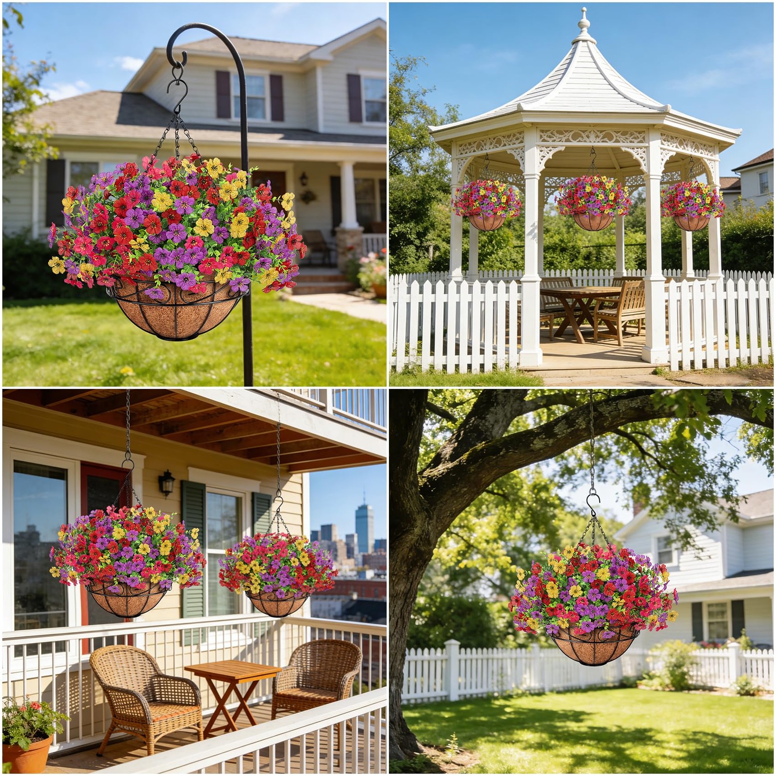 Besteek Artificial Fake Hanging Flowers Plants Basket Outdoors, Faux Silk UV …