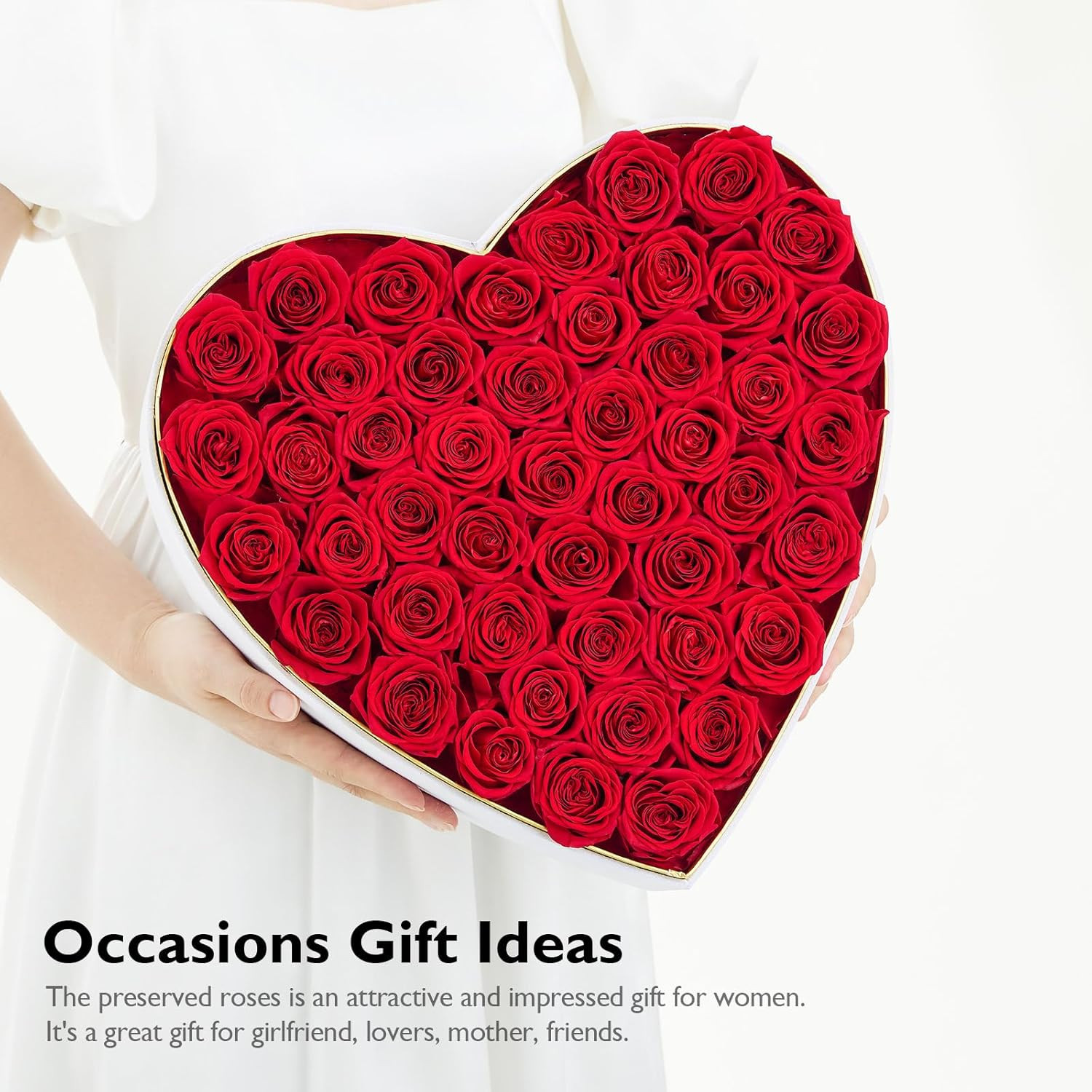 Eterfield 47-Piece Forever Flowers in Heart Shape Box, Preserved Roses Red
