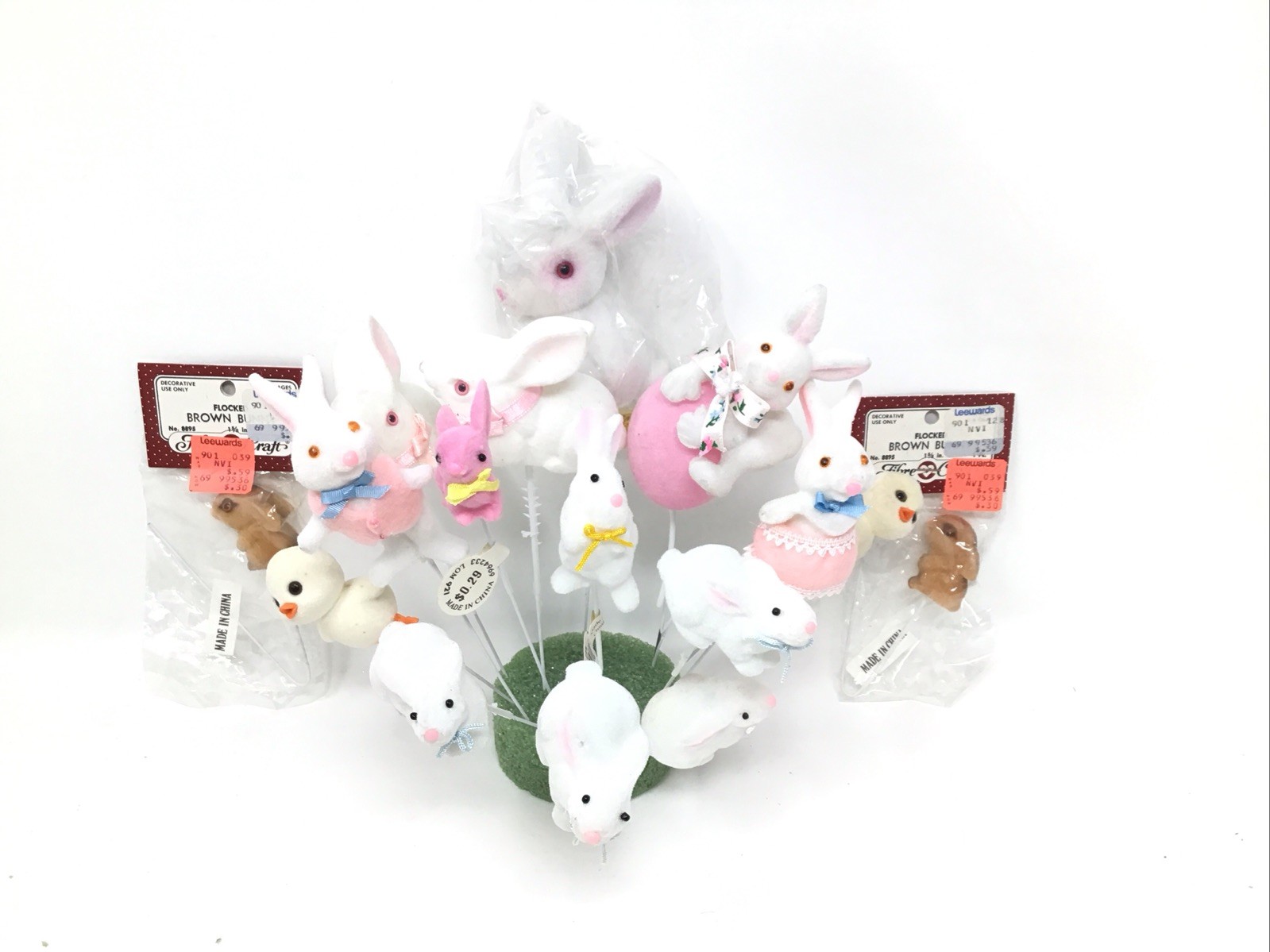 Vintage Easter Bunny Floral Picks 2 Duck Picks 6”-9” Picks Lot Of 14 Felt