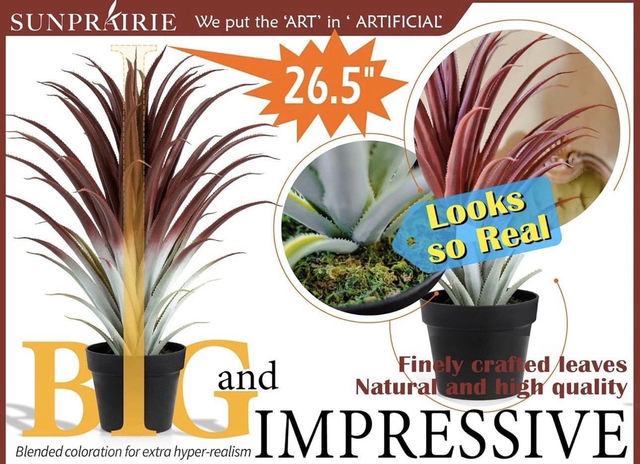 Hyper Realistic Big Red Artificial Aloe Vera Plant 26 Inches Tall. Large Faux…