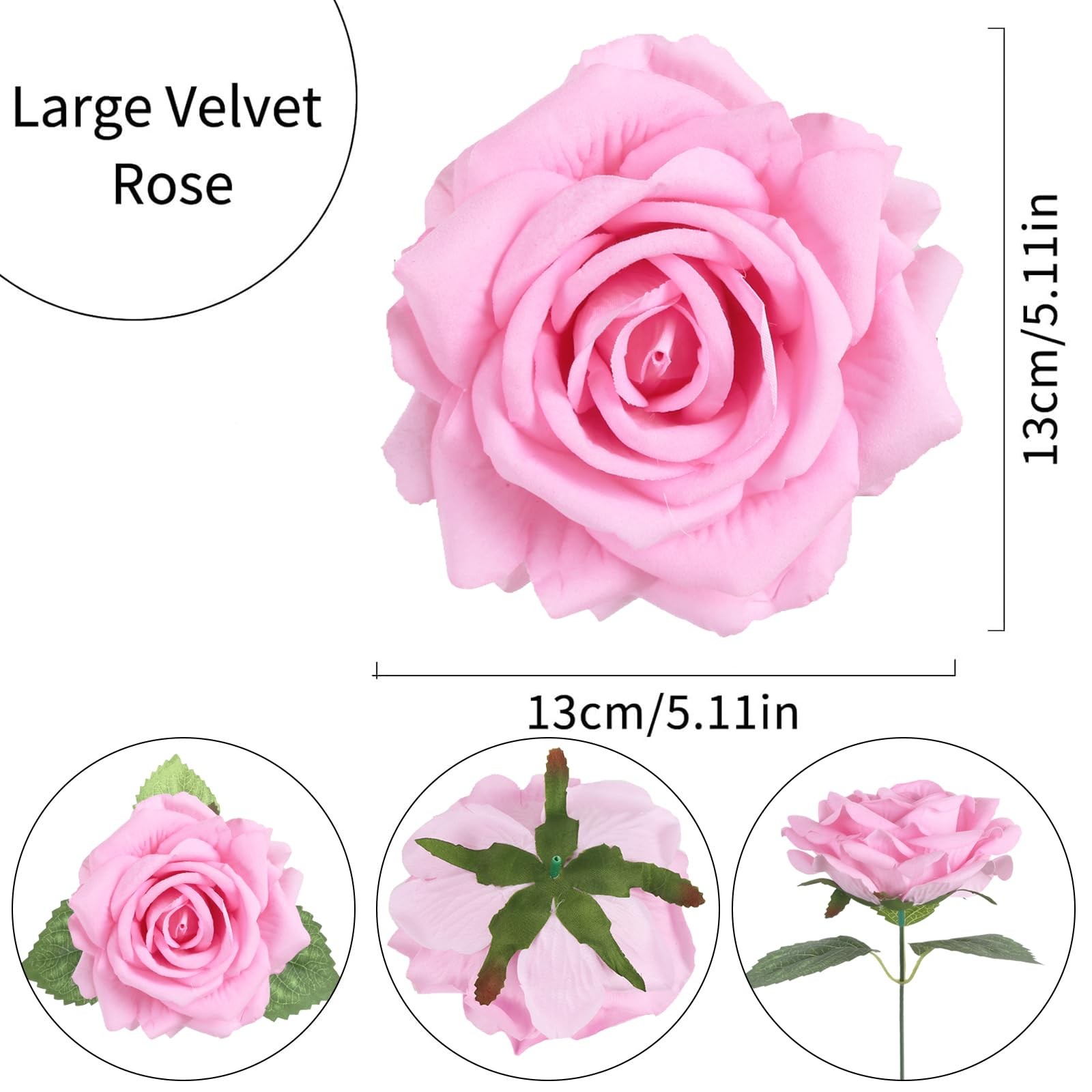 5 Inches Pink Large Rose Heads Artificial Flowers Pink Rose with Stems10pcs F…