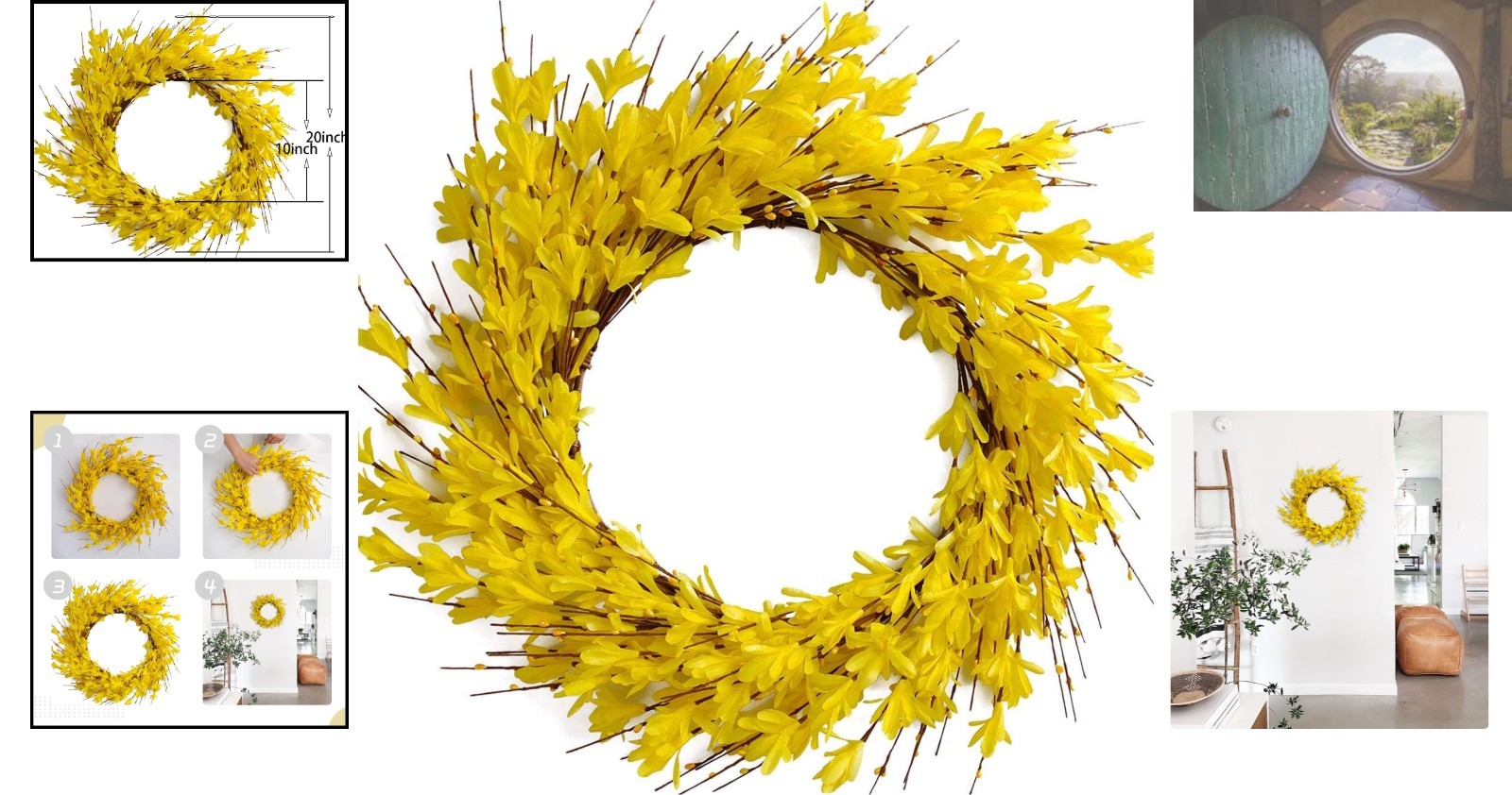 Vibrant Yellow 20-Inch Forsythia Wreath – Perfect for Indoor and Outdoor Use