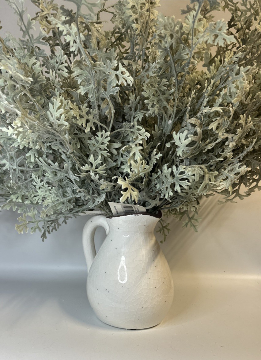 Lot of 6 20inch Fabric Artificial Dusty Miller Bush in Light Green