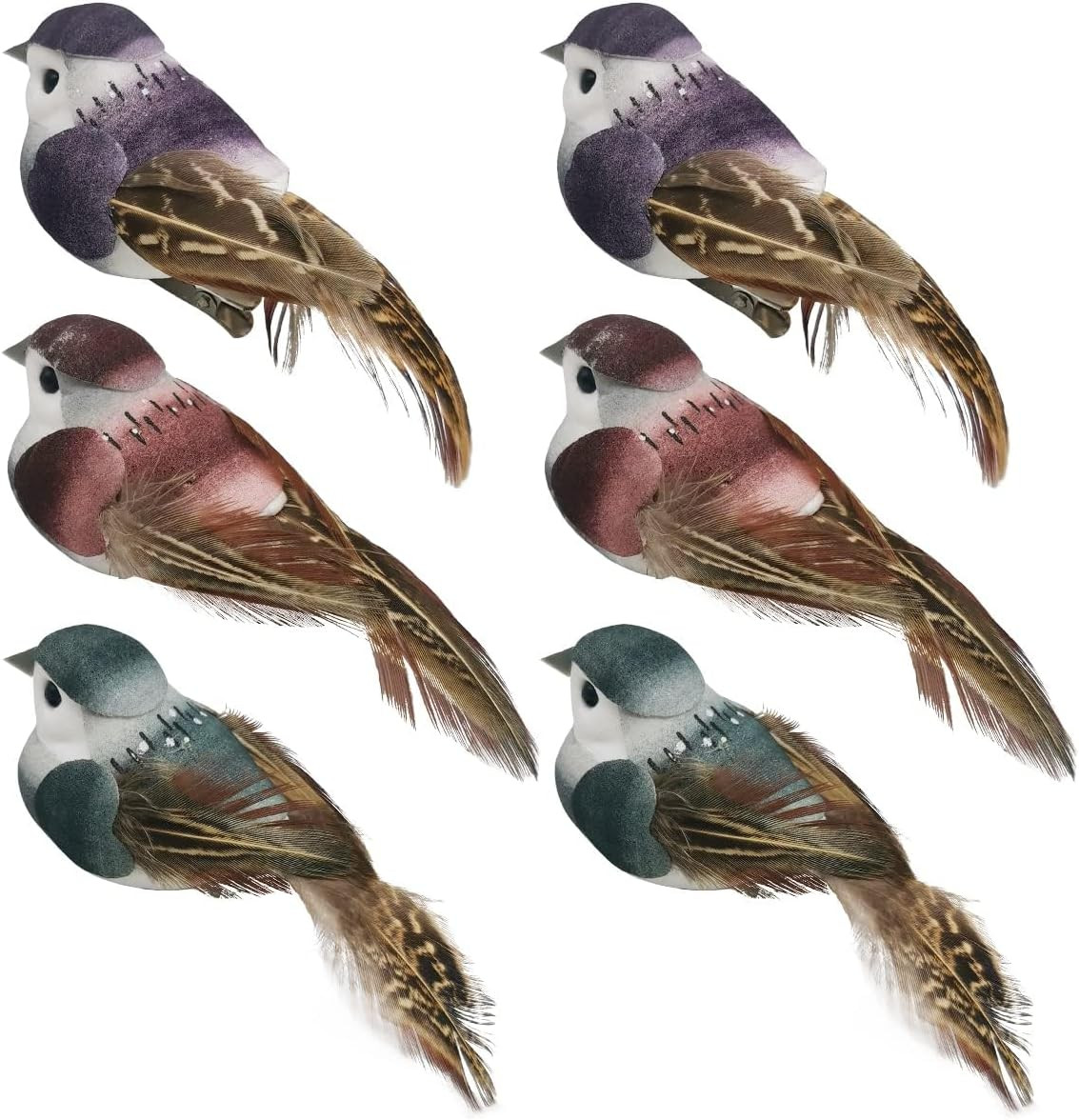 6Pcs 3.9-Inch Fake Birds Sparrow Foam Feather Artificial Birds Realistic Clip on