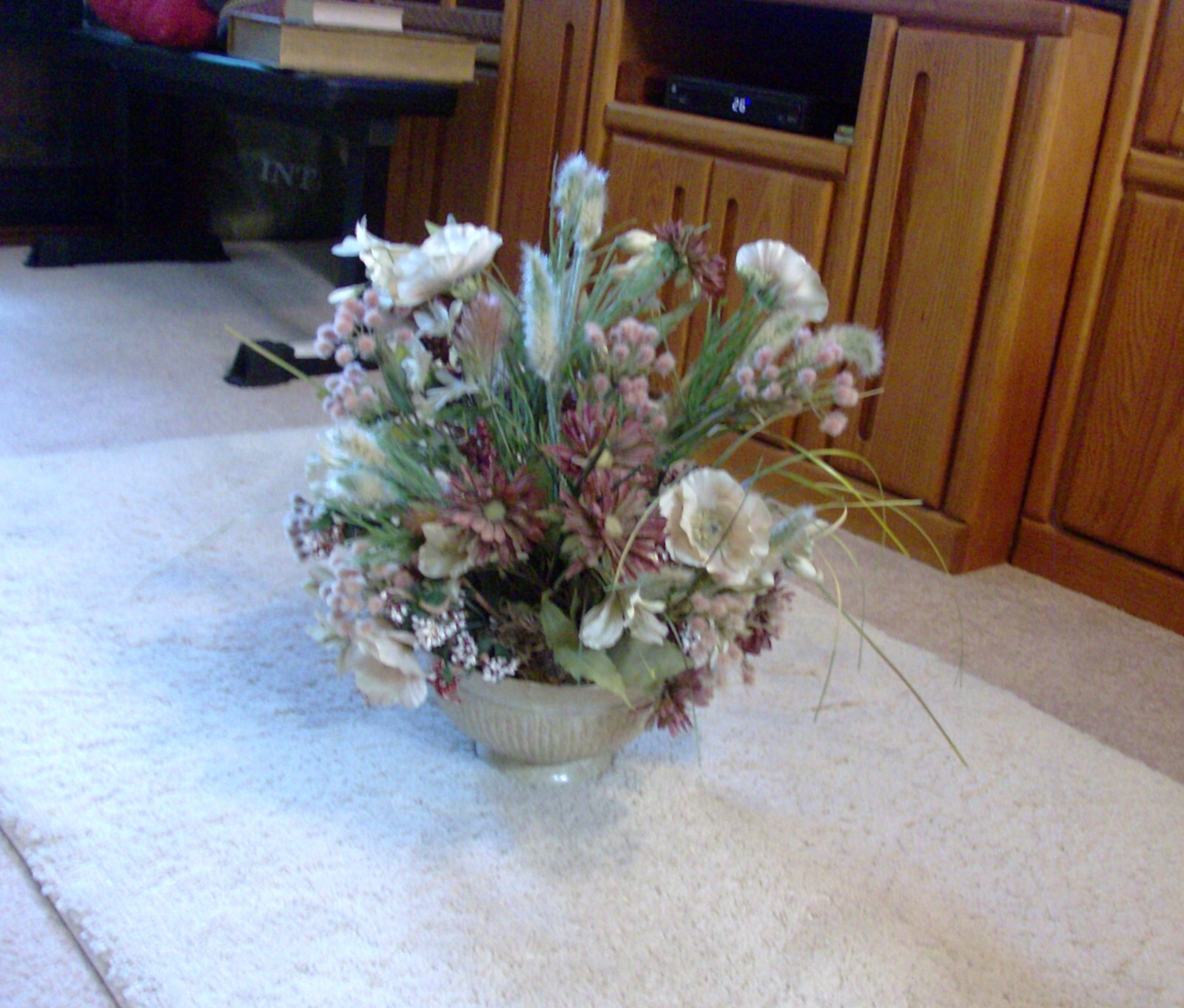 MIXED PINK BOUQUET Faux Floral Arrangement 18″ High in Antiqued Bowl