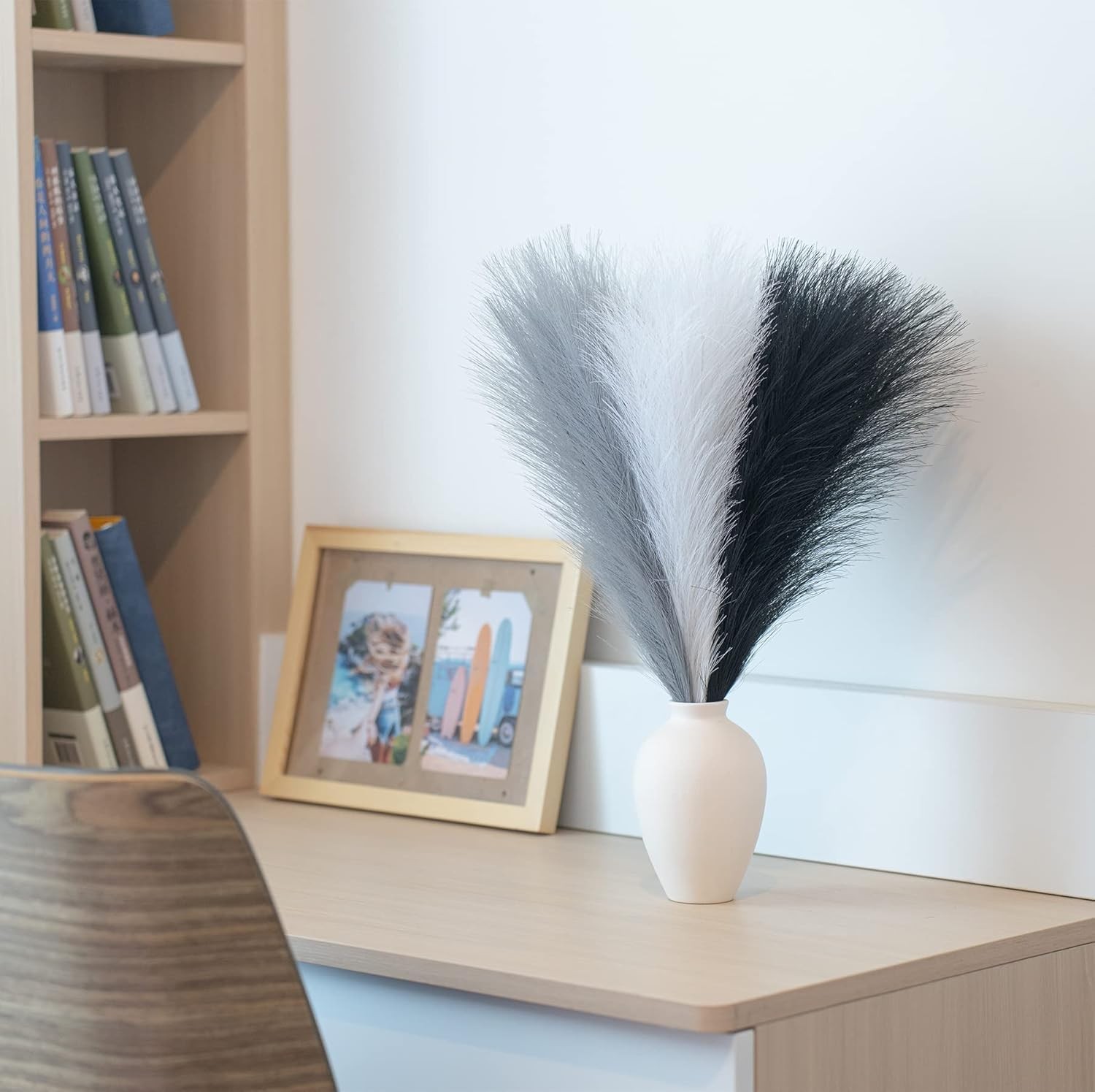 Faux Pampas Grass Decor, 18″/45cm Artificial Pampas Fluffy 6 Stem pompous Flo…