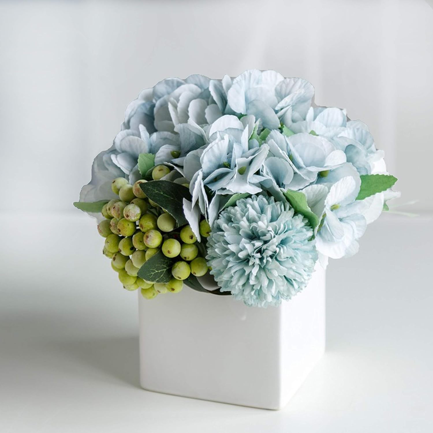 Low-Maintenance Blue Hydrangea Arrangement in Ceramic Pot – Perfect Indoor Decor