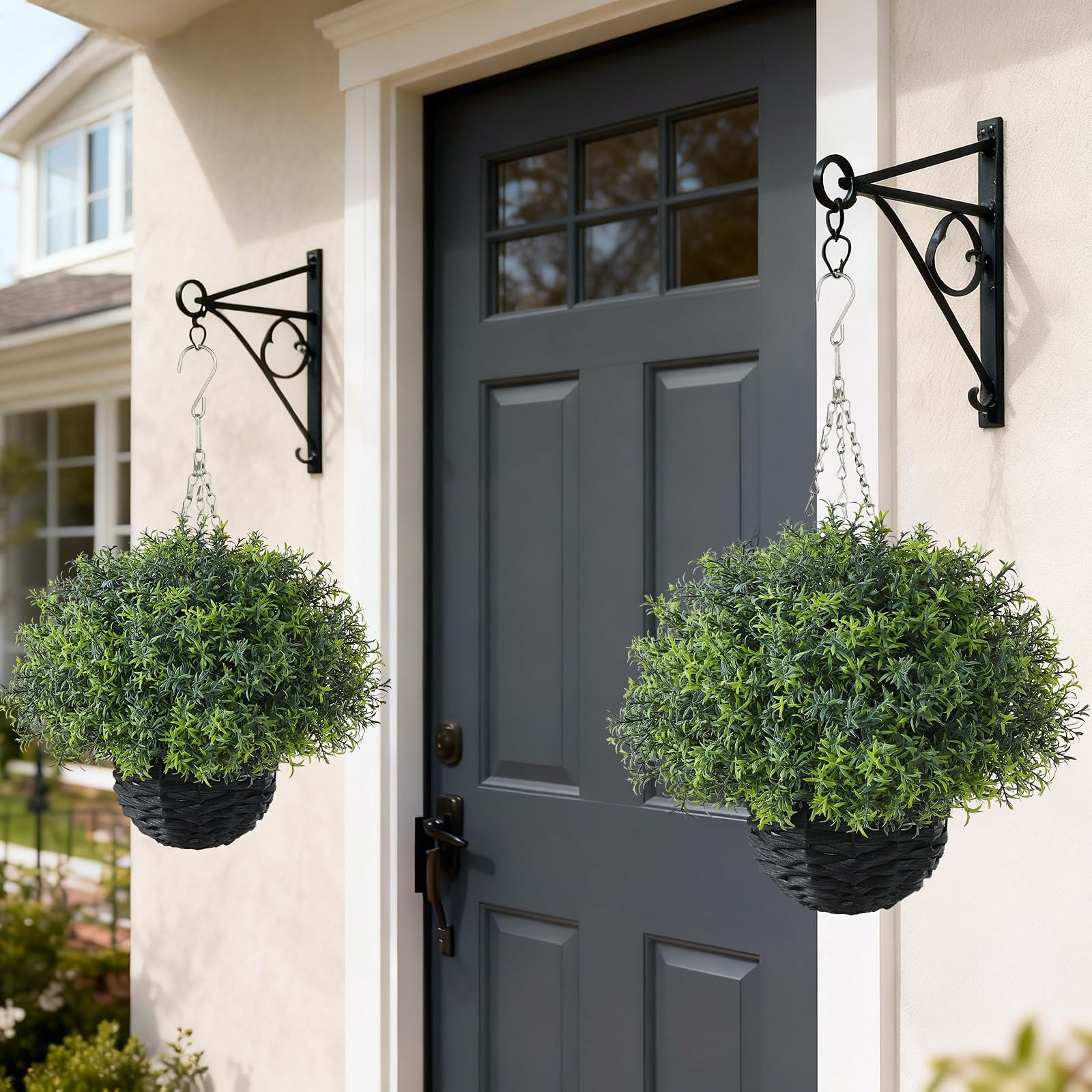 Artificial Rosemary Hanging Basket – 2 Sets with Baskets, Hanging Plants Faux…