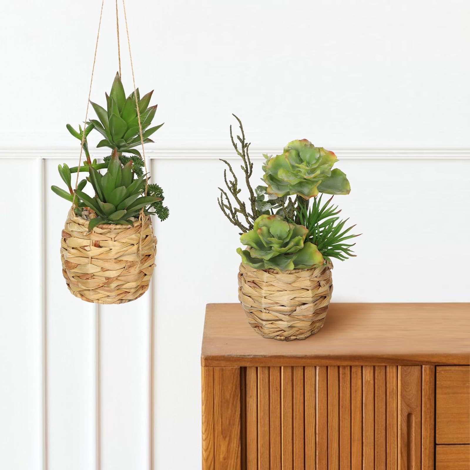 10 Inch Large Artificial Succulents Plants Wooden Pots Faux Potted Desk Decor