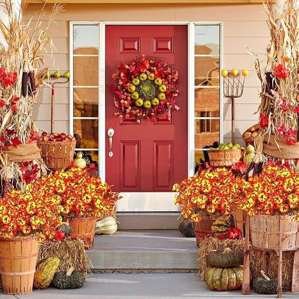 Autumn Red Plastic Pansy Flower 36cm Silk Artificial for Outdoor Home Backdrop