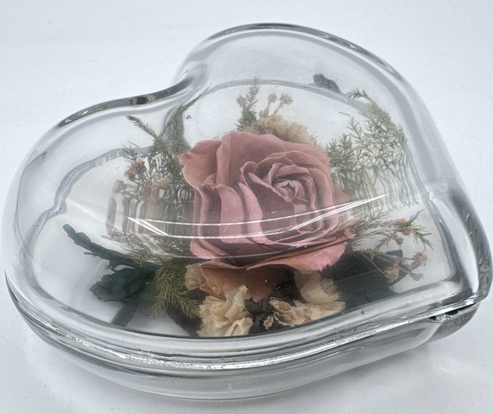 Freeze Dried Pink Rose Heart Shape Glass Box Keepsake Decorative Gift Timeless
