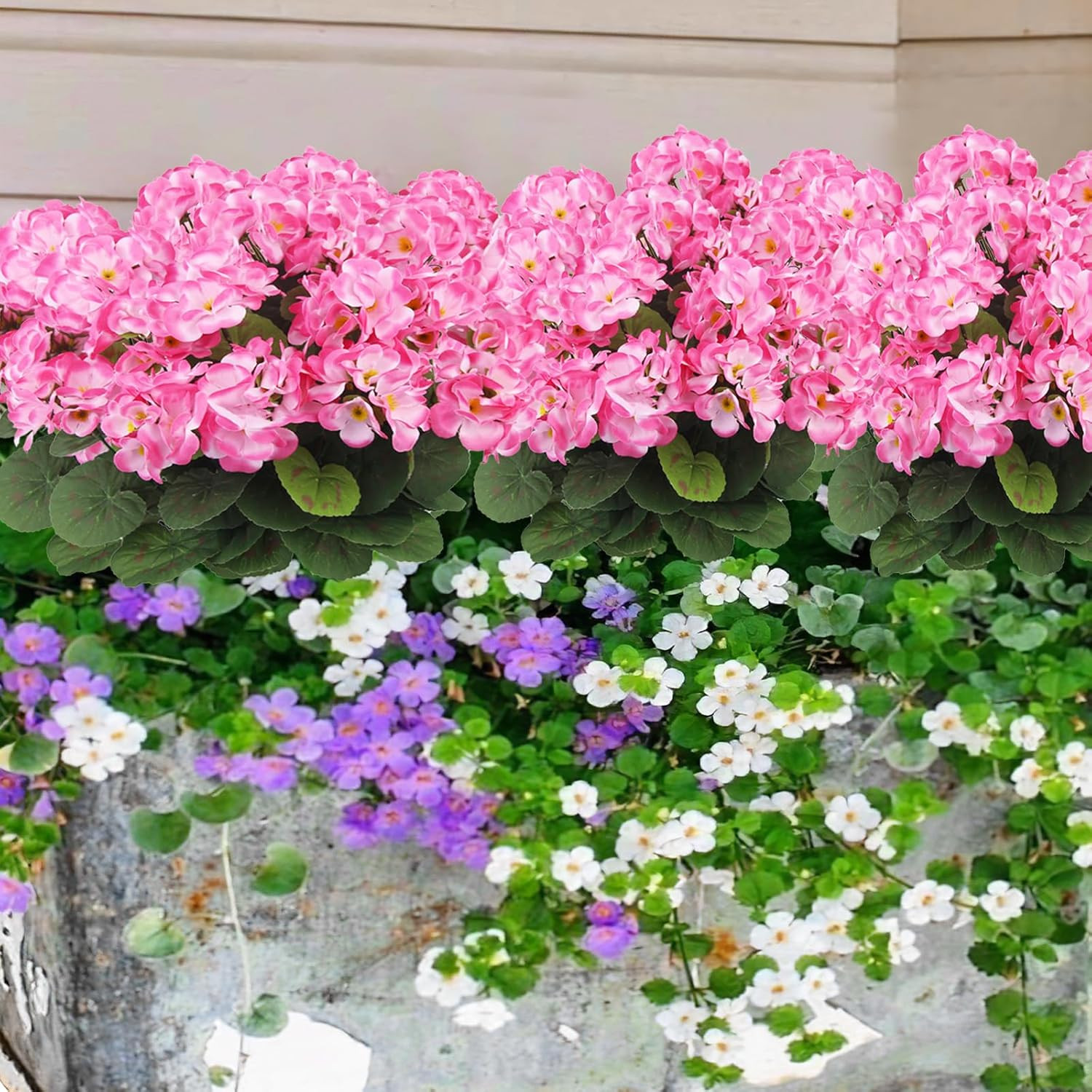 3 Pcs Artificial Geraniums Flowers Silk Geraniums for Outdoors UV Resistant Pink