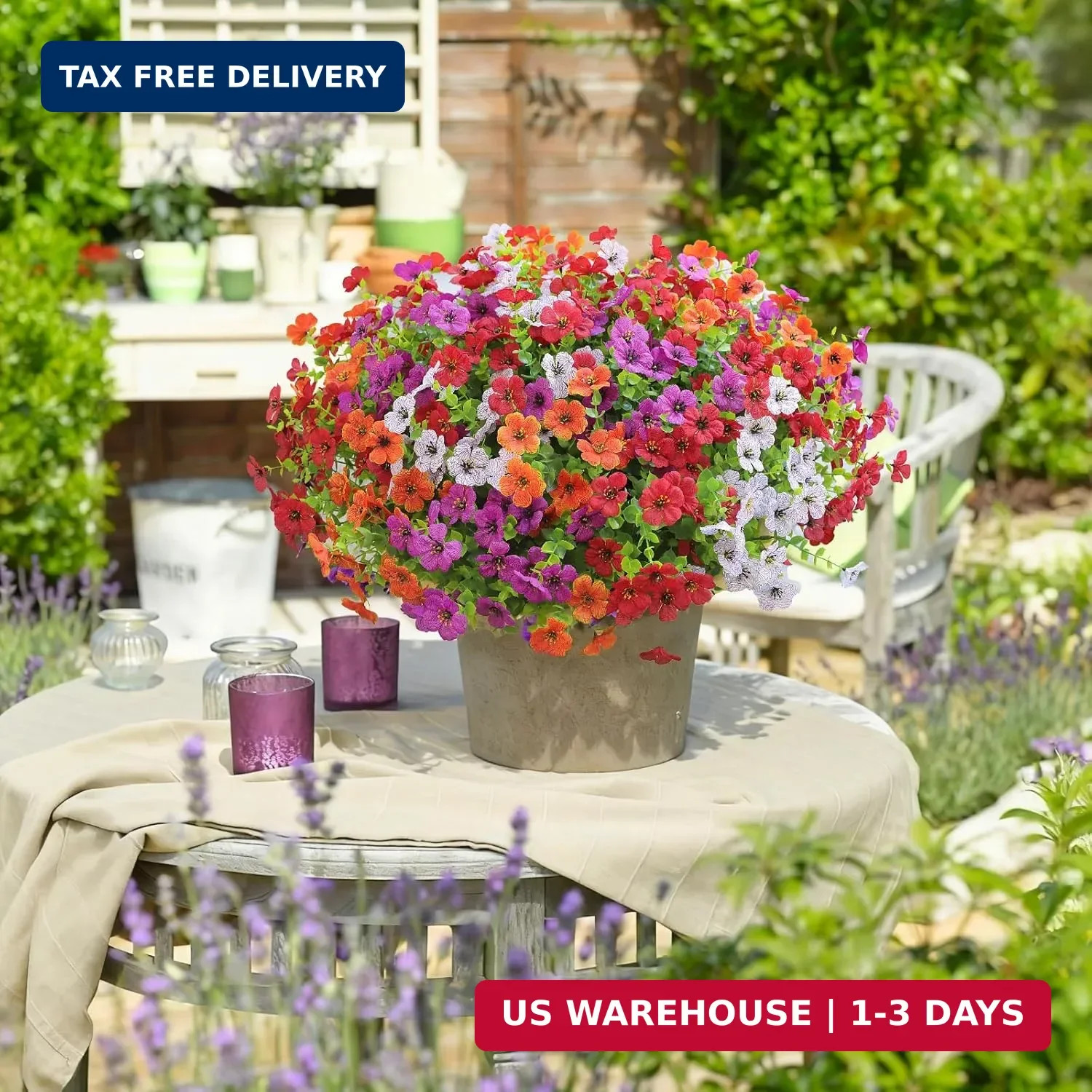 12 Bundles Artificial Flowers for Outdoors UV Resistant Fake Plants Silk Flowers