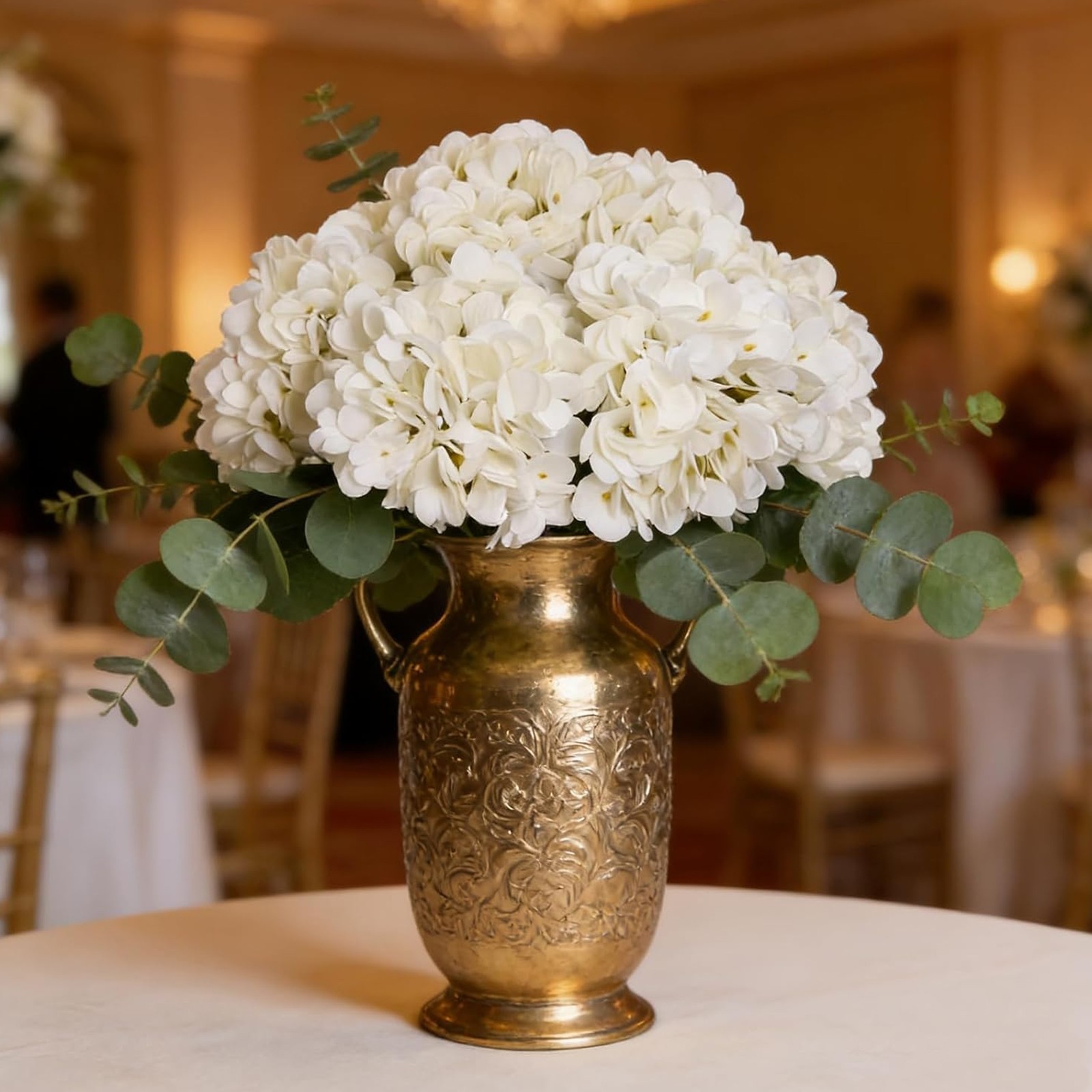 6 Pcs Artificial Silk Hydrangea Flowers Bouquet Arrangement White/pink/green