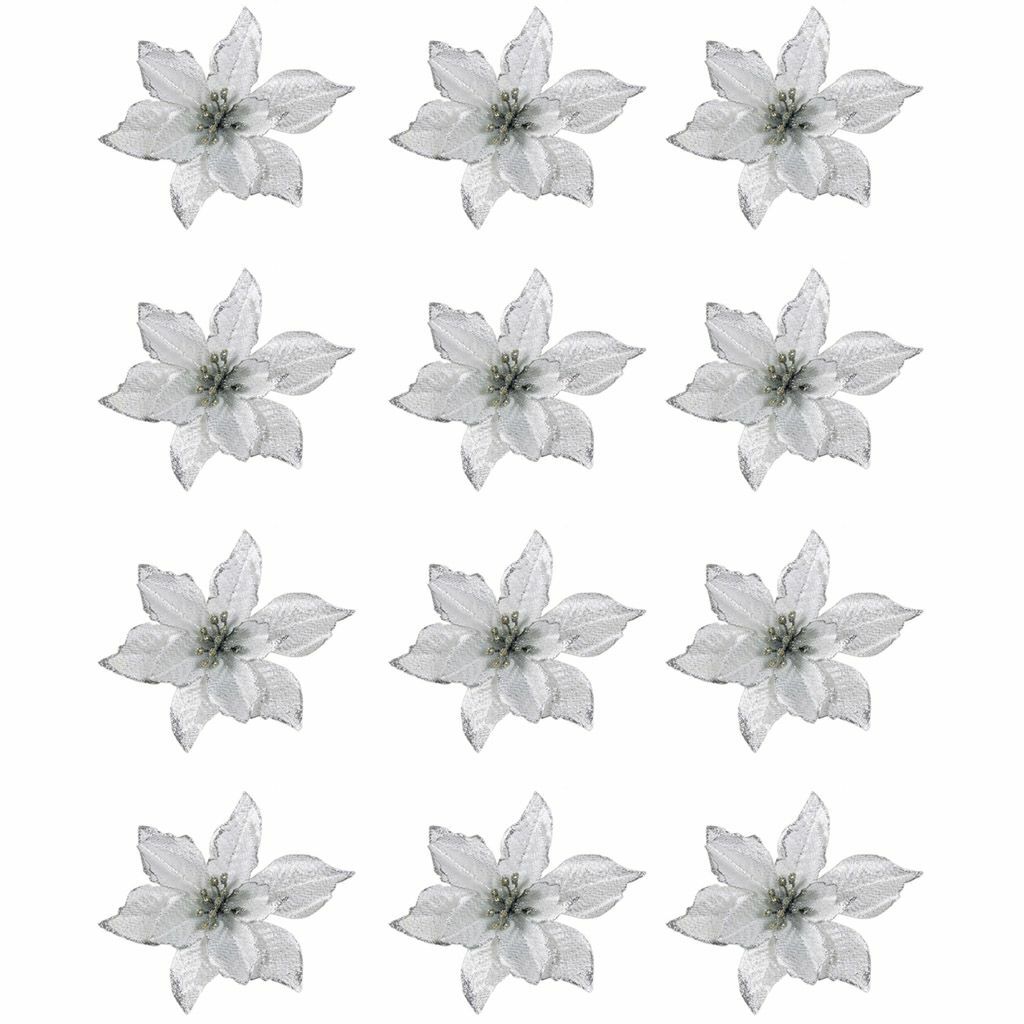 12Pcs Glitter Christmas Flower Tree Hanging Ornaments Festival Xmas Decor Prop