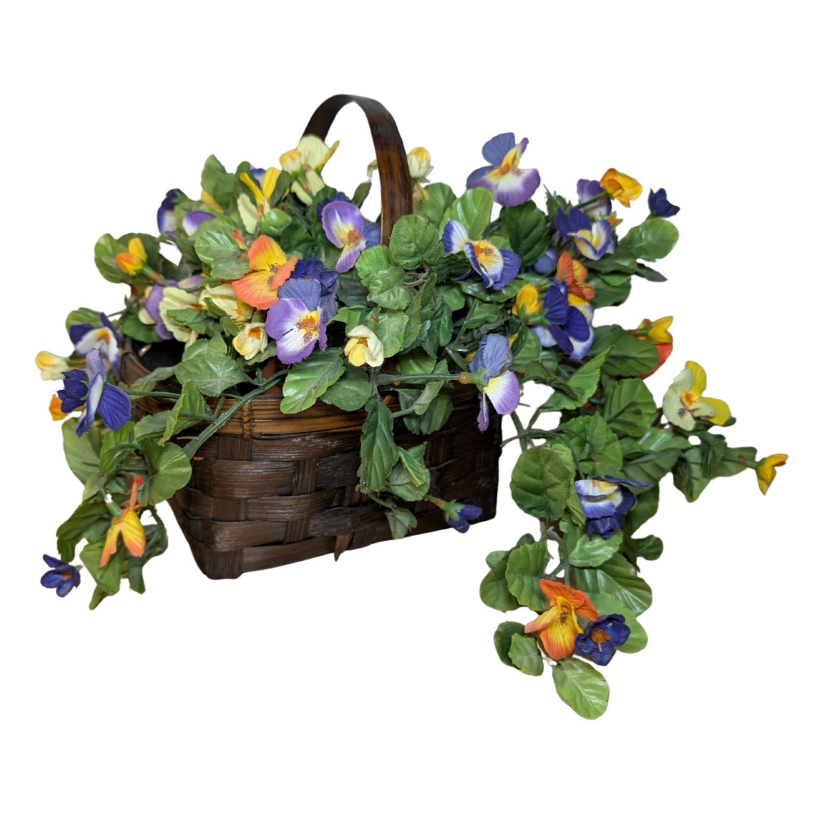 Vintage Cottage Woven Wood Basket with Silk Flowers & Bird Decor