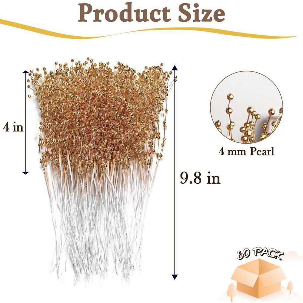 1.18 In. 60 Piece Gold Artificial Pearl Beaded Spray Stems Floral Branches for V