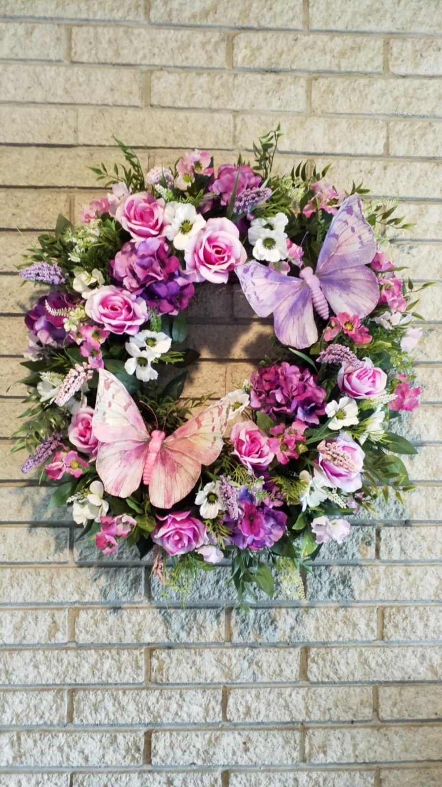 Door Wreath Spring Summer Floral Arrangement Butterfly Garden Decor