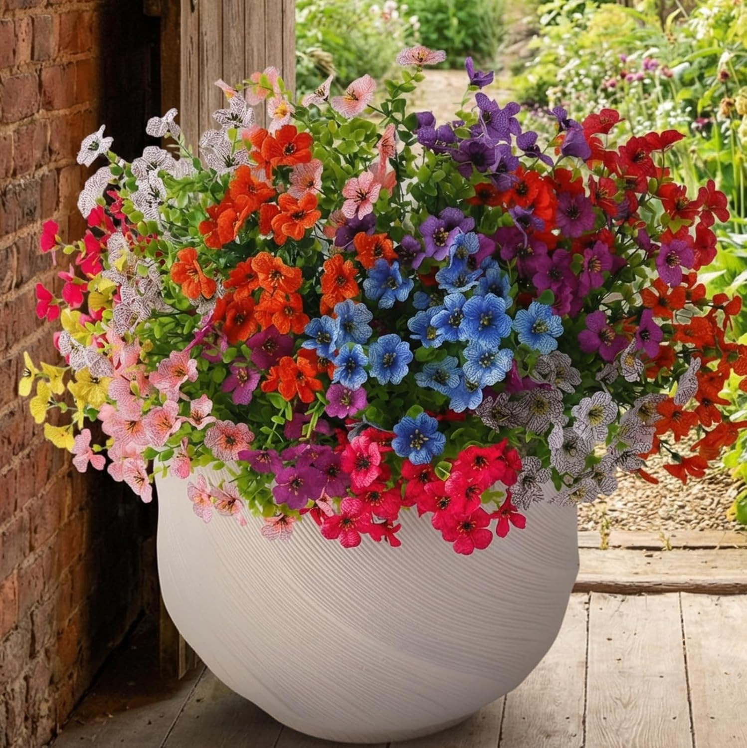 Vibrant UV Resistant Faux Spring Flowers & Eucalyptus for Outdoor Decor