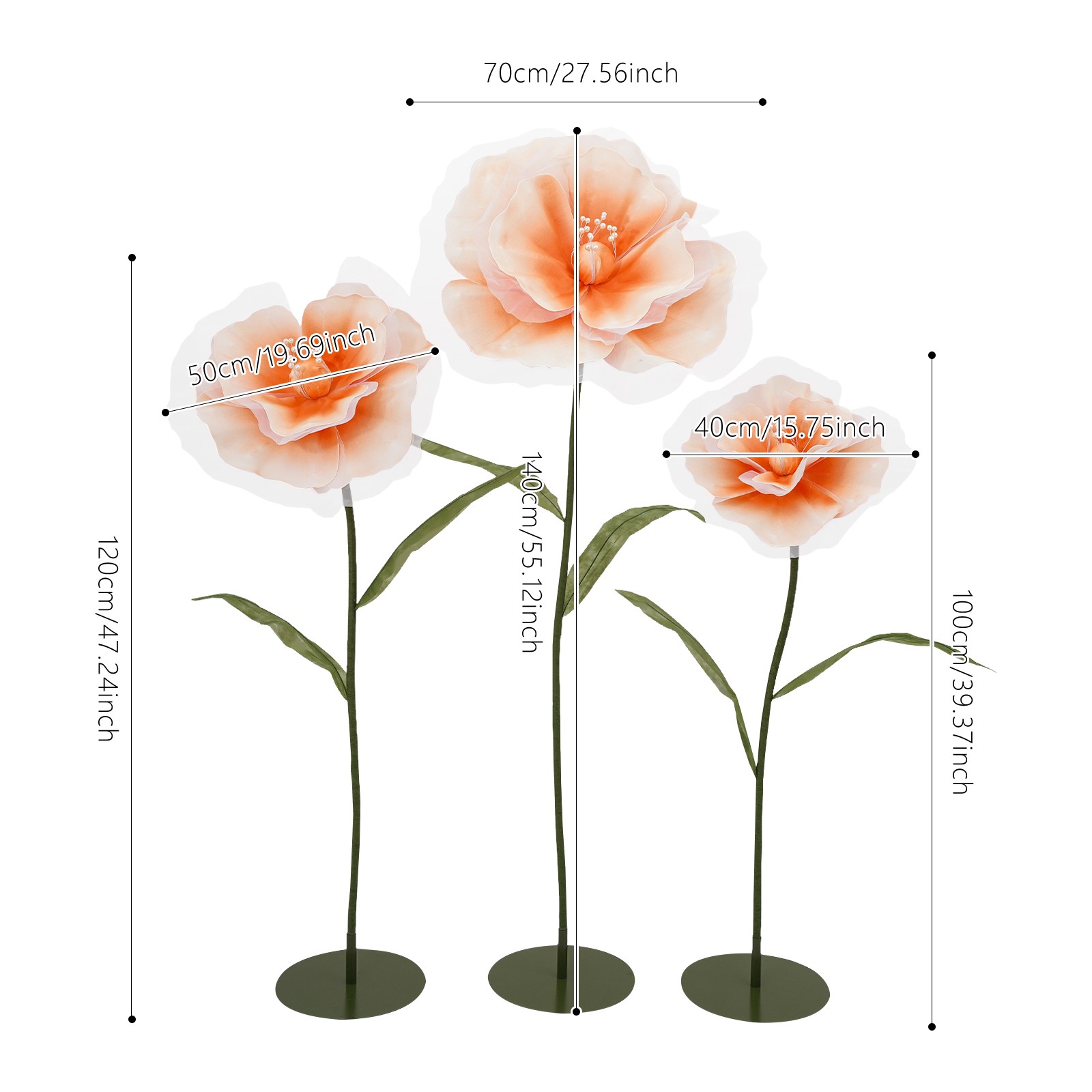 3pcs Artificial Flowers Adjustable Wedding Flowers Background Decor Light Orange