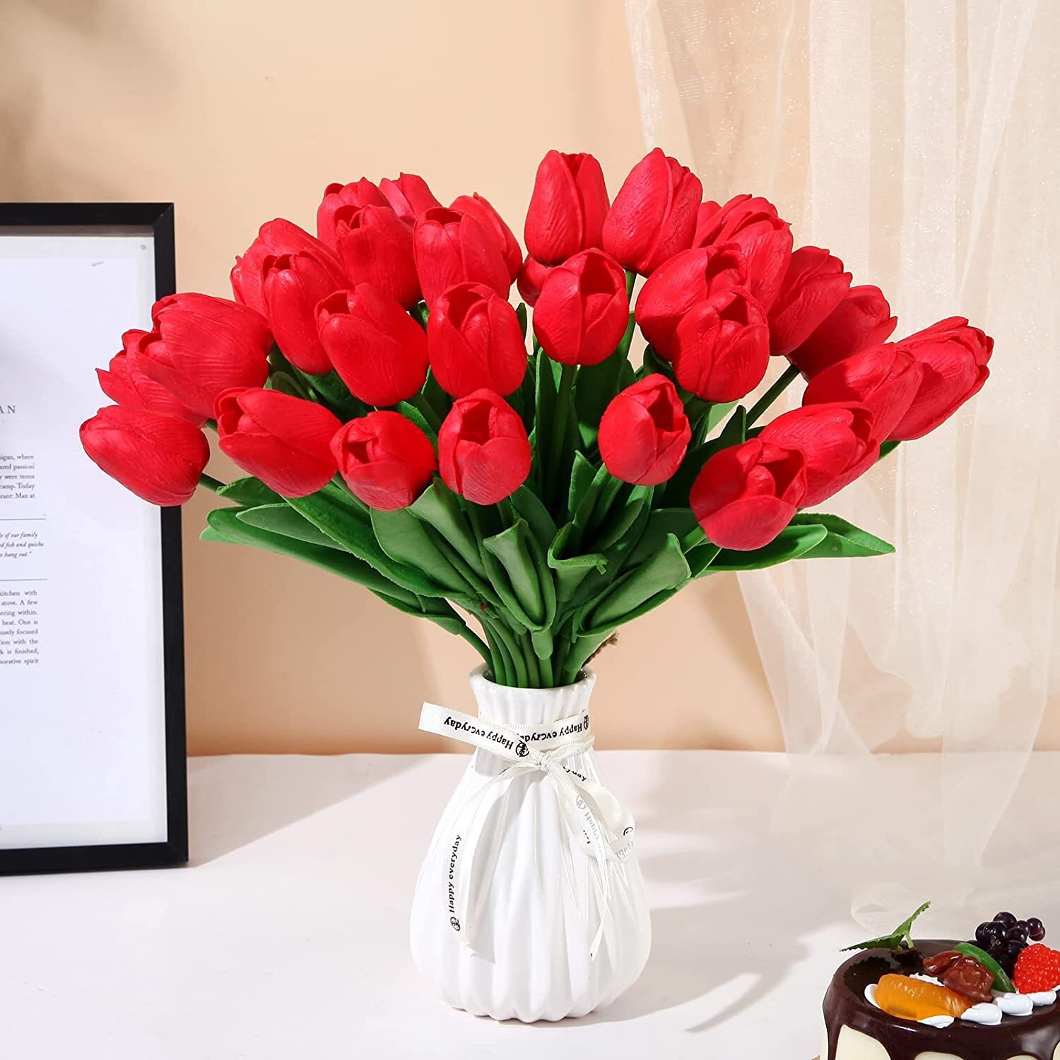20 × Red Artificial Tulip Fake Flowers Real Touch Lifelike Wedding Home Decor US