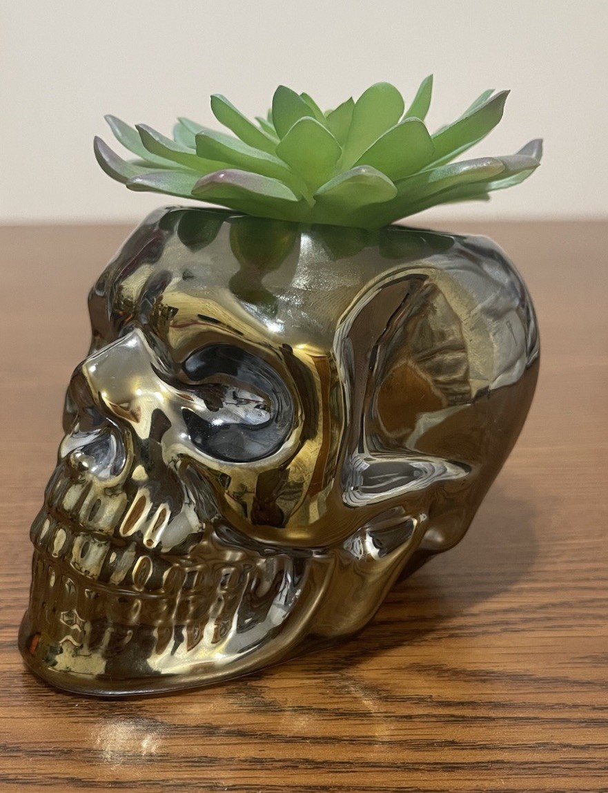 SKULL ..Flora Artificial Plant in Cool blue carnival skull 4in