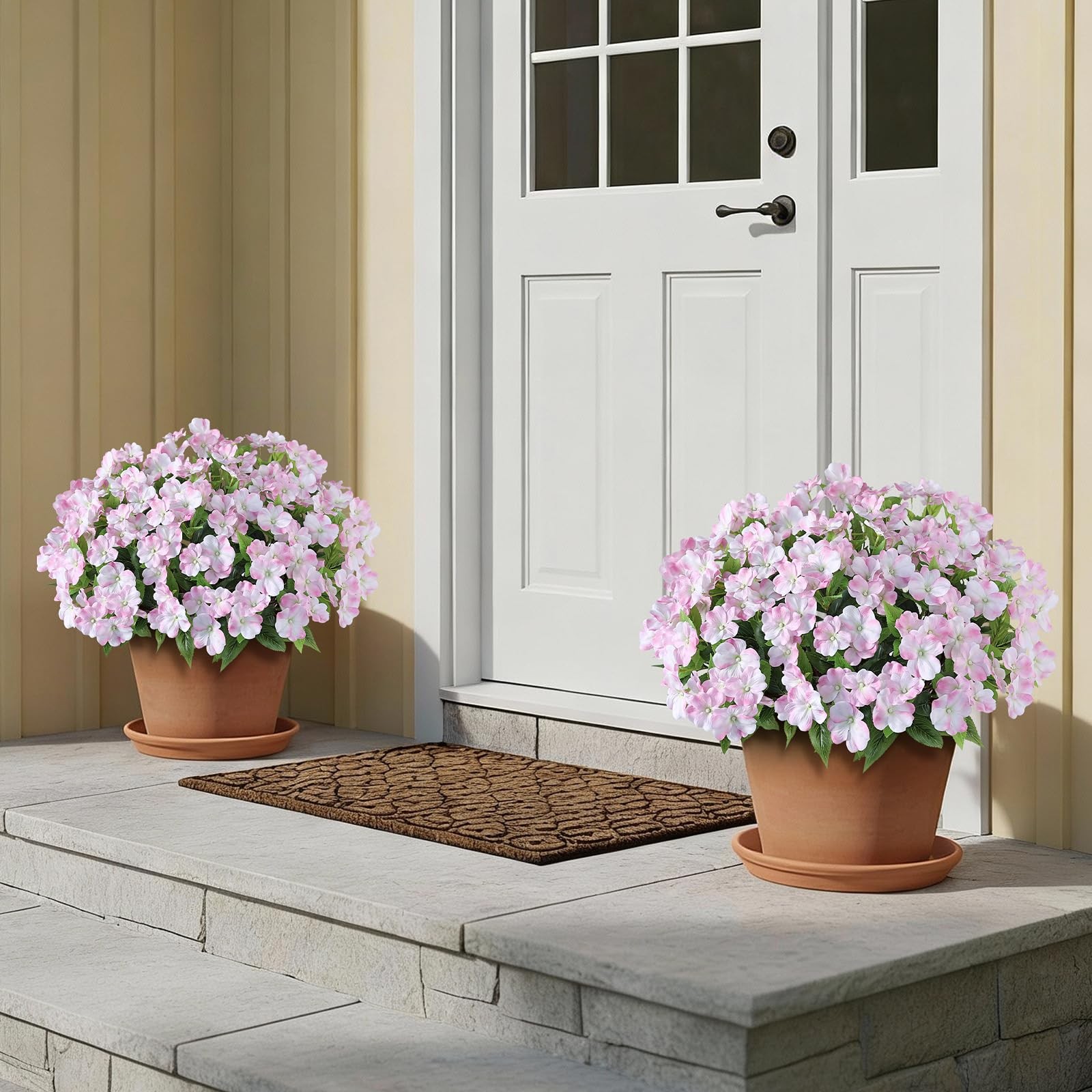 2 Set of Artificial Impatiens Topiary Trees – Fake Silk Flower Potted Plants,…