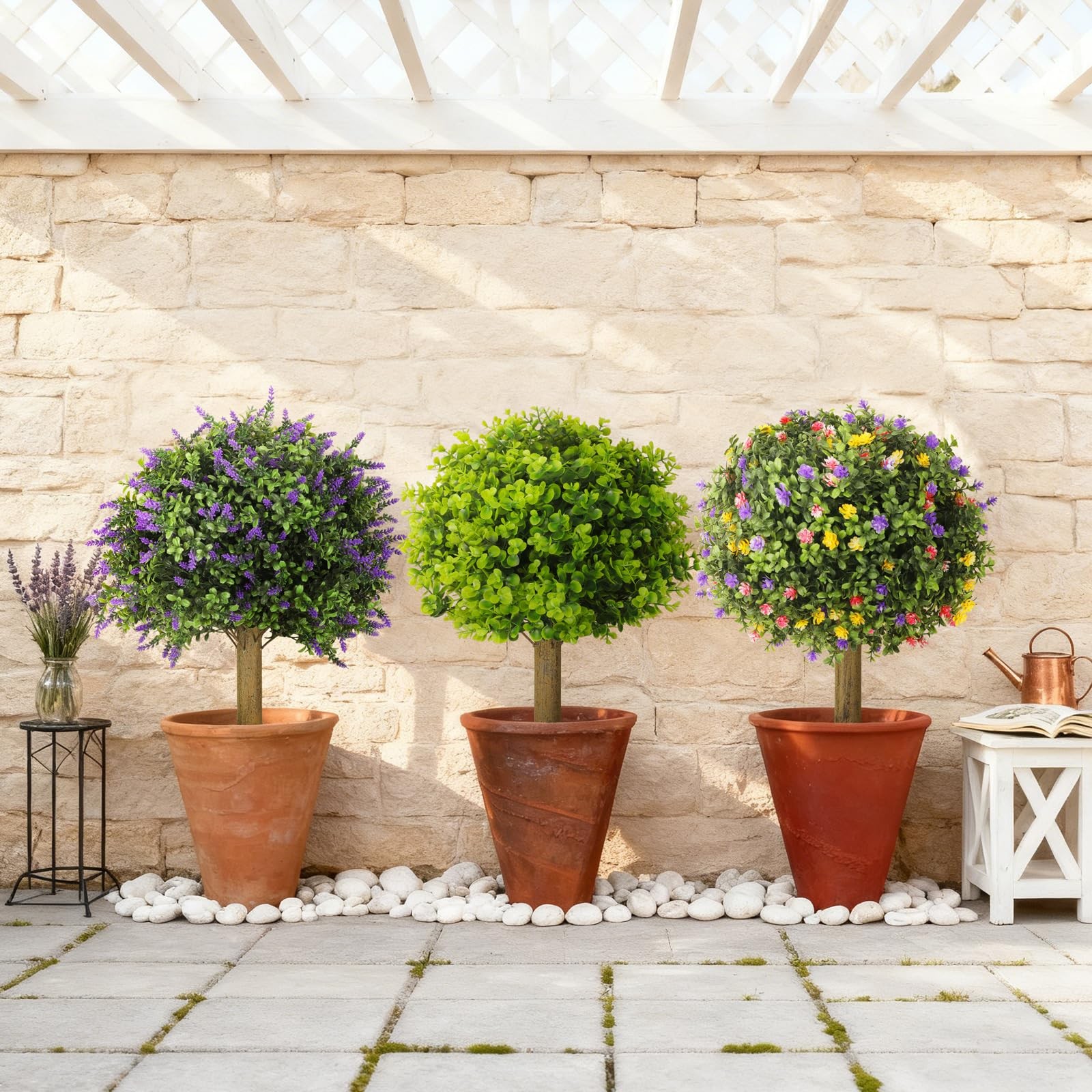 Set of 2 Artificial Lavender Topiary with Spike,Fake Plants Boxwood Balls Gre…