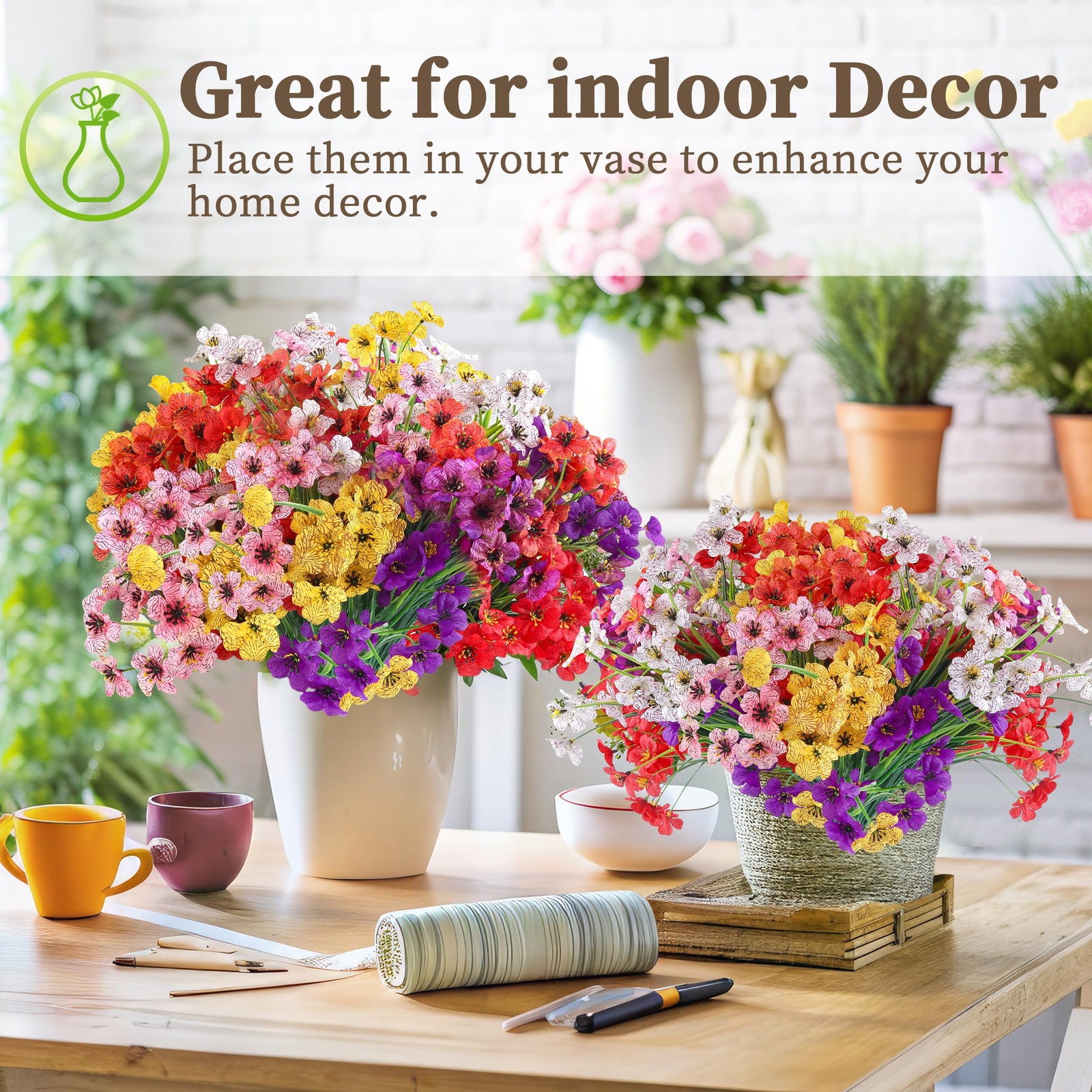 24 Bundles Artificial Flowers for Outdoors/Indoors, Fake Flowers Plants for I…