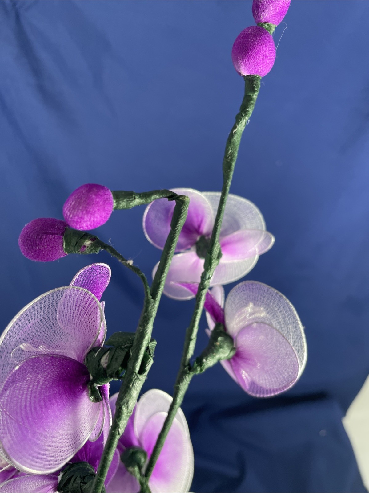 Yellow Roses & Blue Orchids Handcrafted Nylon Flower Bouquet