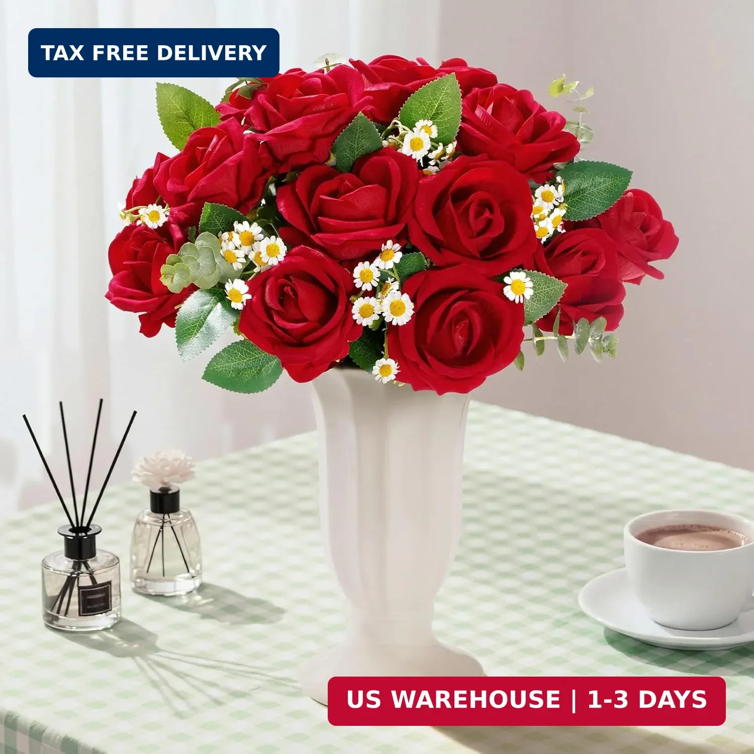 Lifewit Classic Red Artificial Roses Flowers, Faux Long Stem Silk Roses Bulky fo