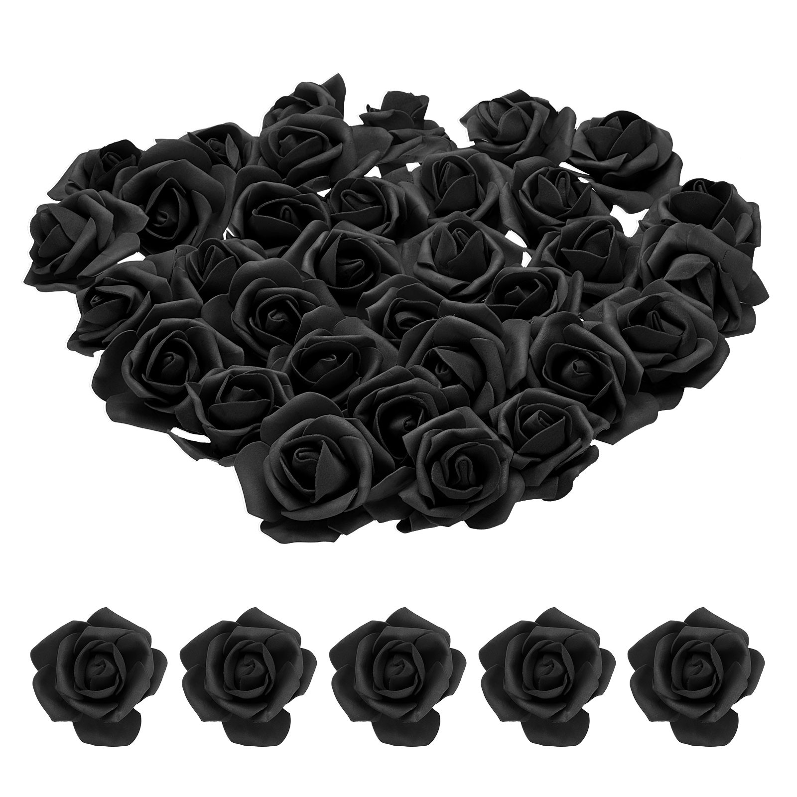 100pcs Foam Rose Heads 6-7 Cm for DIY Crafts Accessories, Black