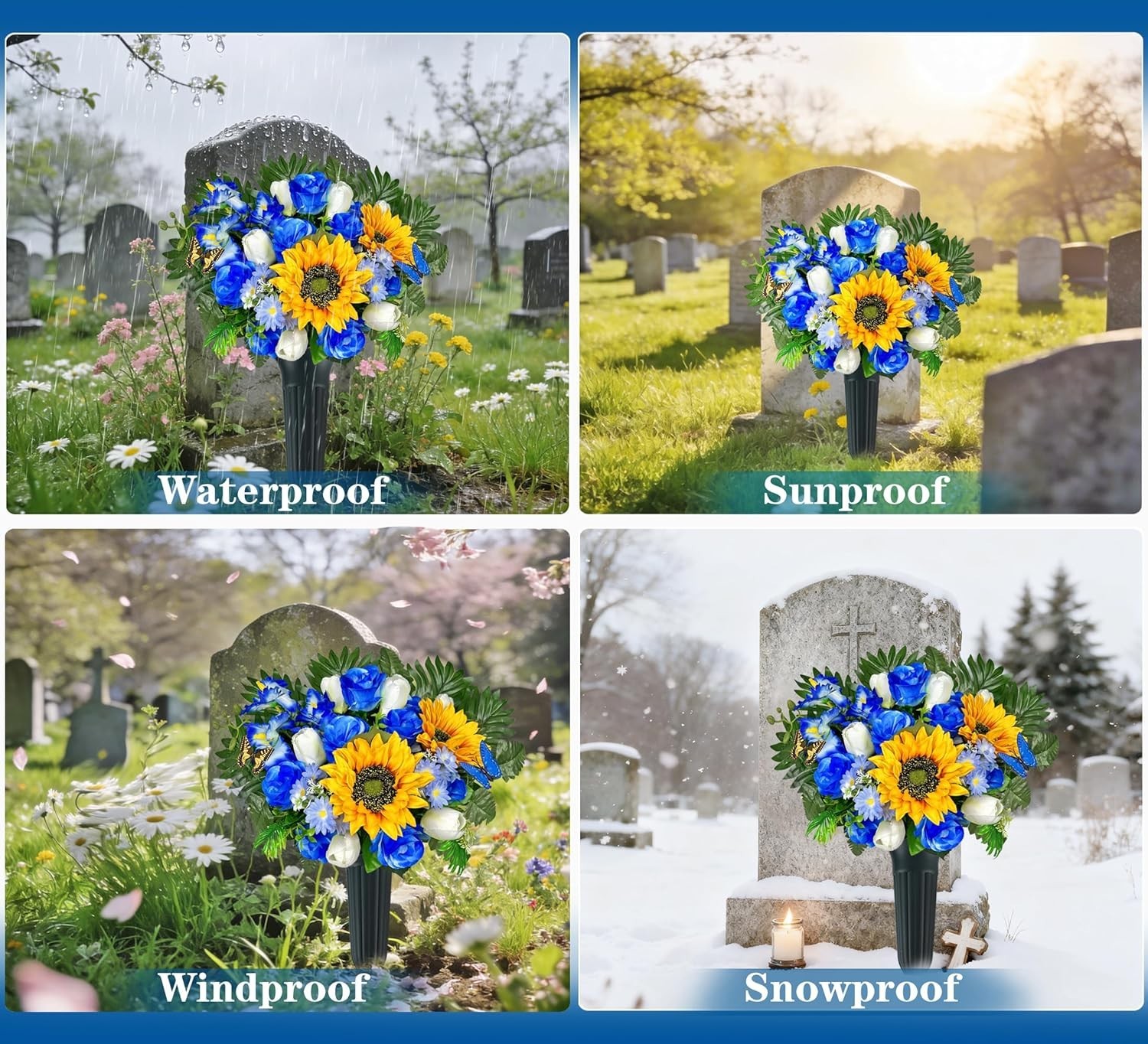 Artificial Cemetery Flowers – Vibrant Sunflower Tulip, Outdoor Grave Decorati…