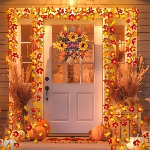 2 Pack Fall Decorations for Home Maple Leaf Lights Multicolored, Total 2 PACK