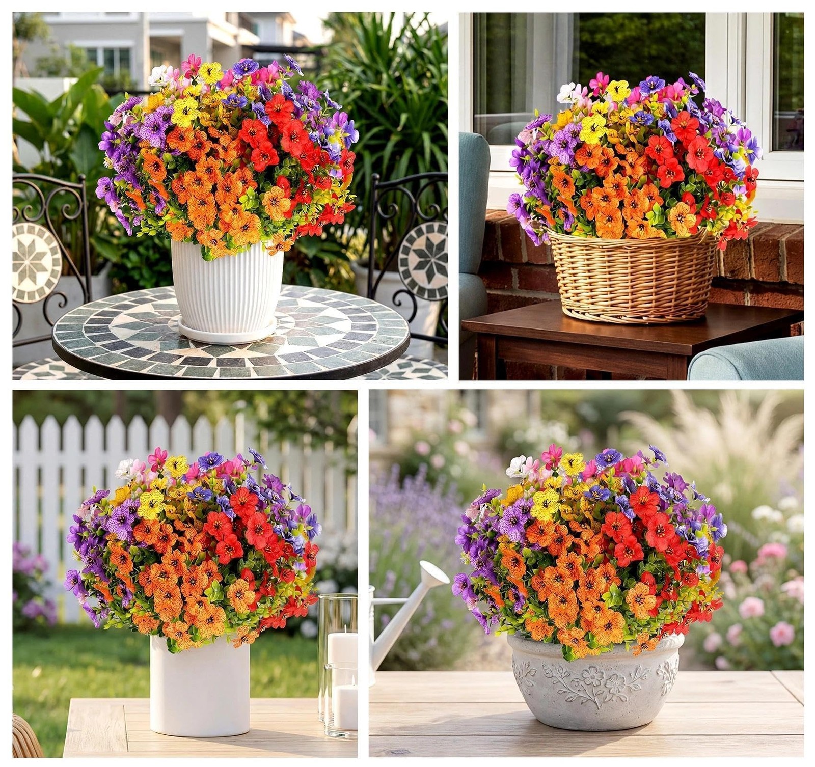 9 Bundles Artificial Flowers for Outdoors, 13.8in UV Resistant Silk Violets O…