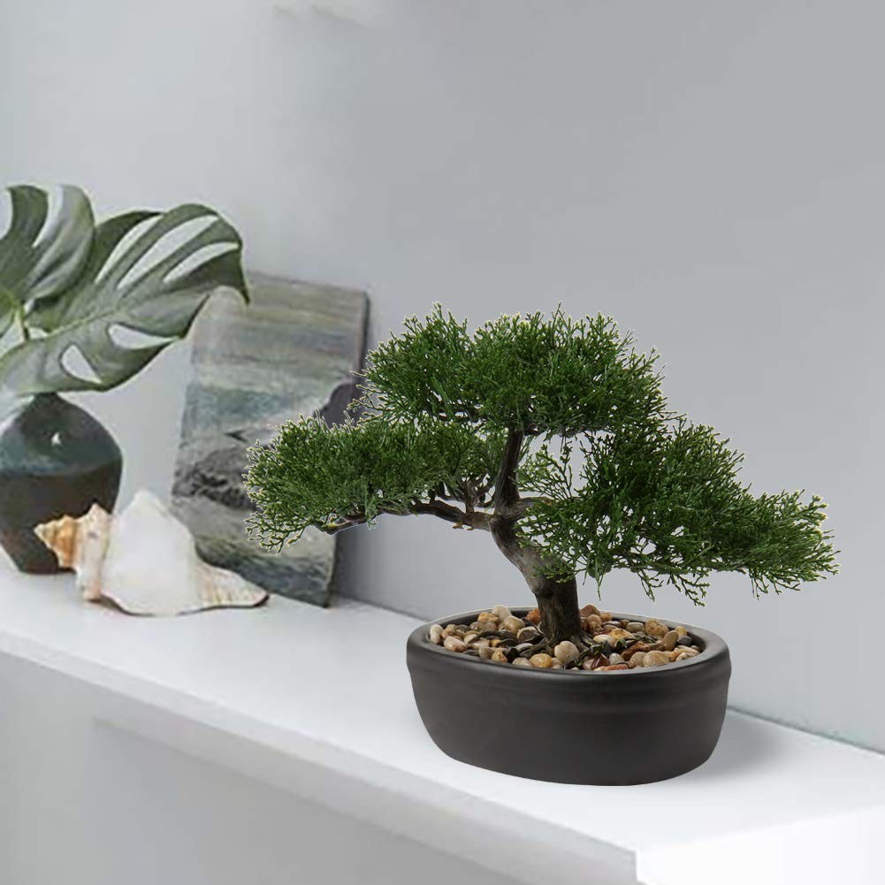 9 Inch Artificial Bonsai Tree Potted Fake Indoor Plant Home Decor Good Luck