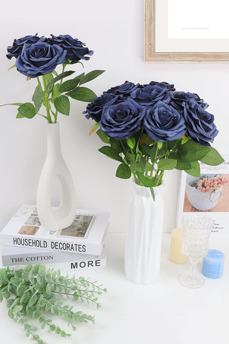 Artificial Rose Flower Navy Blue Flowers Navy Blue Roses Silk Flowers 12 pcs wit